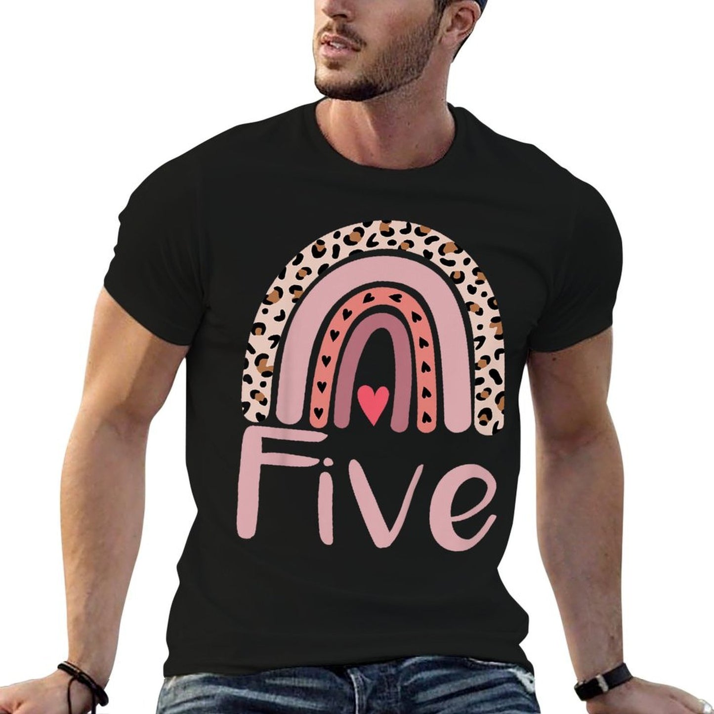 5 Year Old Leopard Rainbow Birthday Party Cute Girl 5th Gift  Relaxed-fit T-Shirt