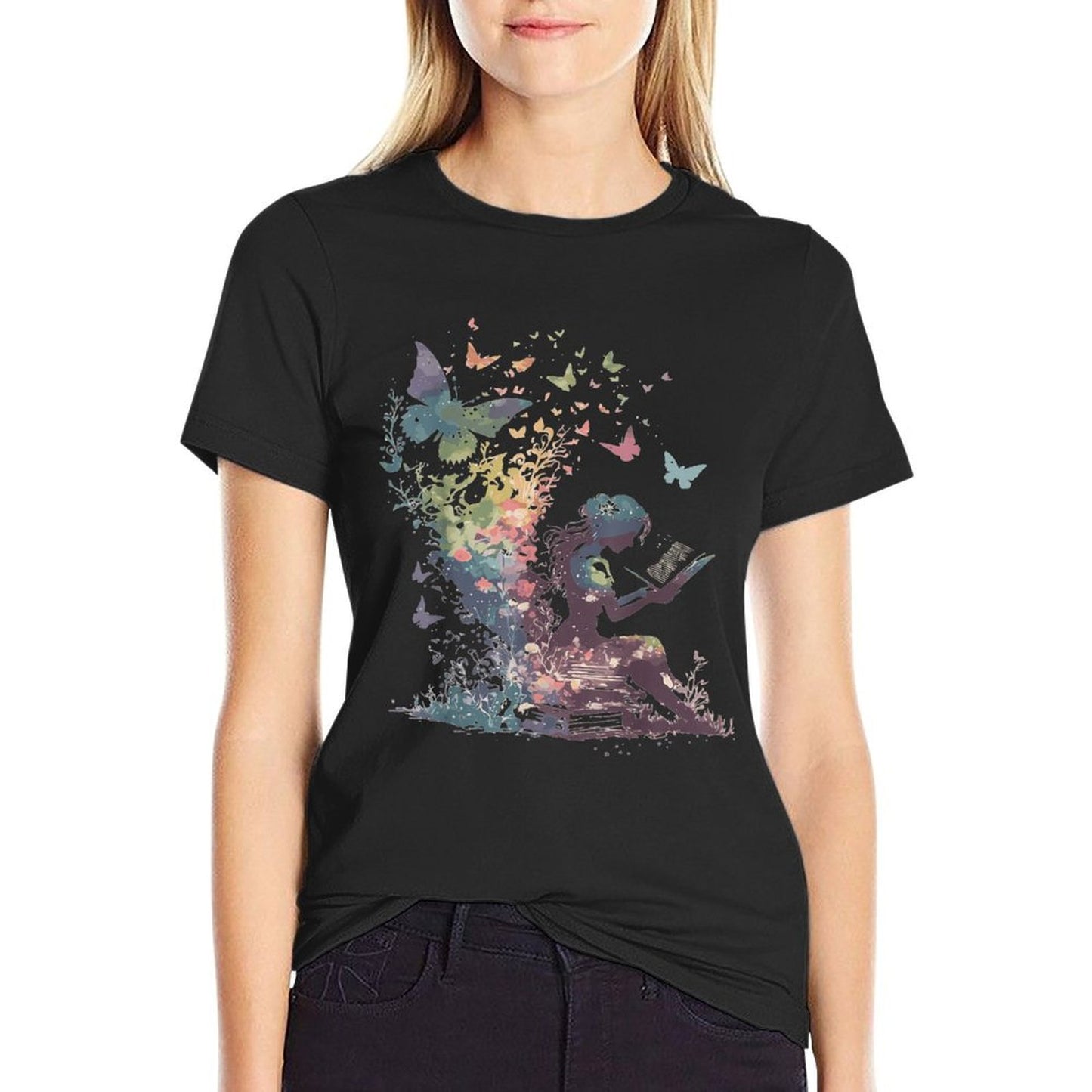 Watercolor Butterfly Fairy Read Book Library Fantasy Novel Classic T-Shirt