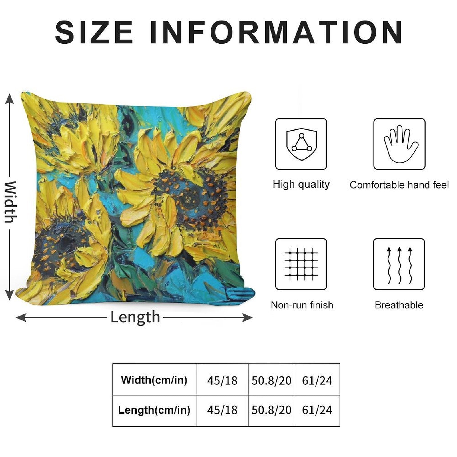 Van Gogh Inspired Sunflowers with Yellow And Turquoise Soft High-Density Material Throw Pillow