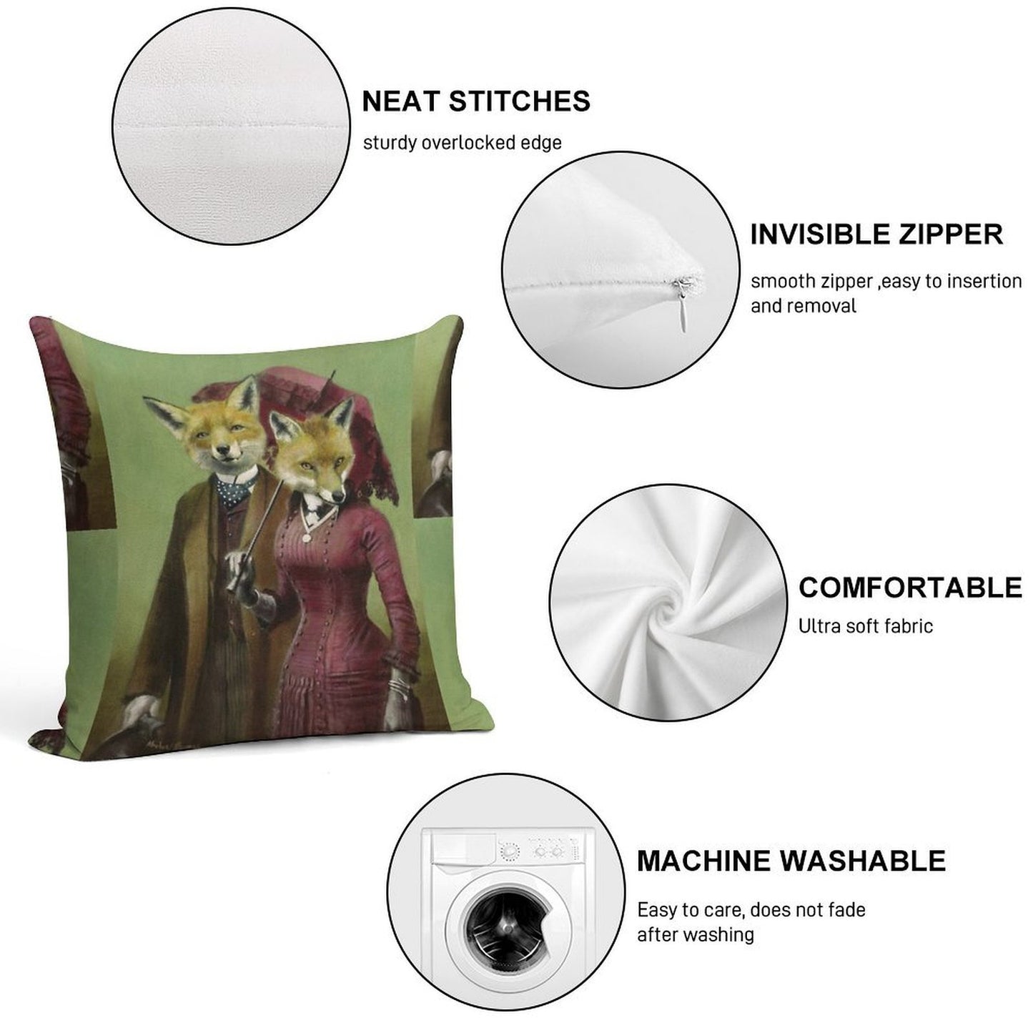 Victorian Fox Couple Soft Style Accent Throw Pillow