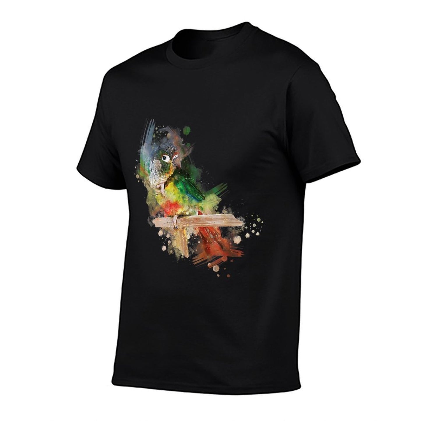 Watercolor Yellow Sided Green Cheek Conure Parrot Rolled Sleeves T-Shirt