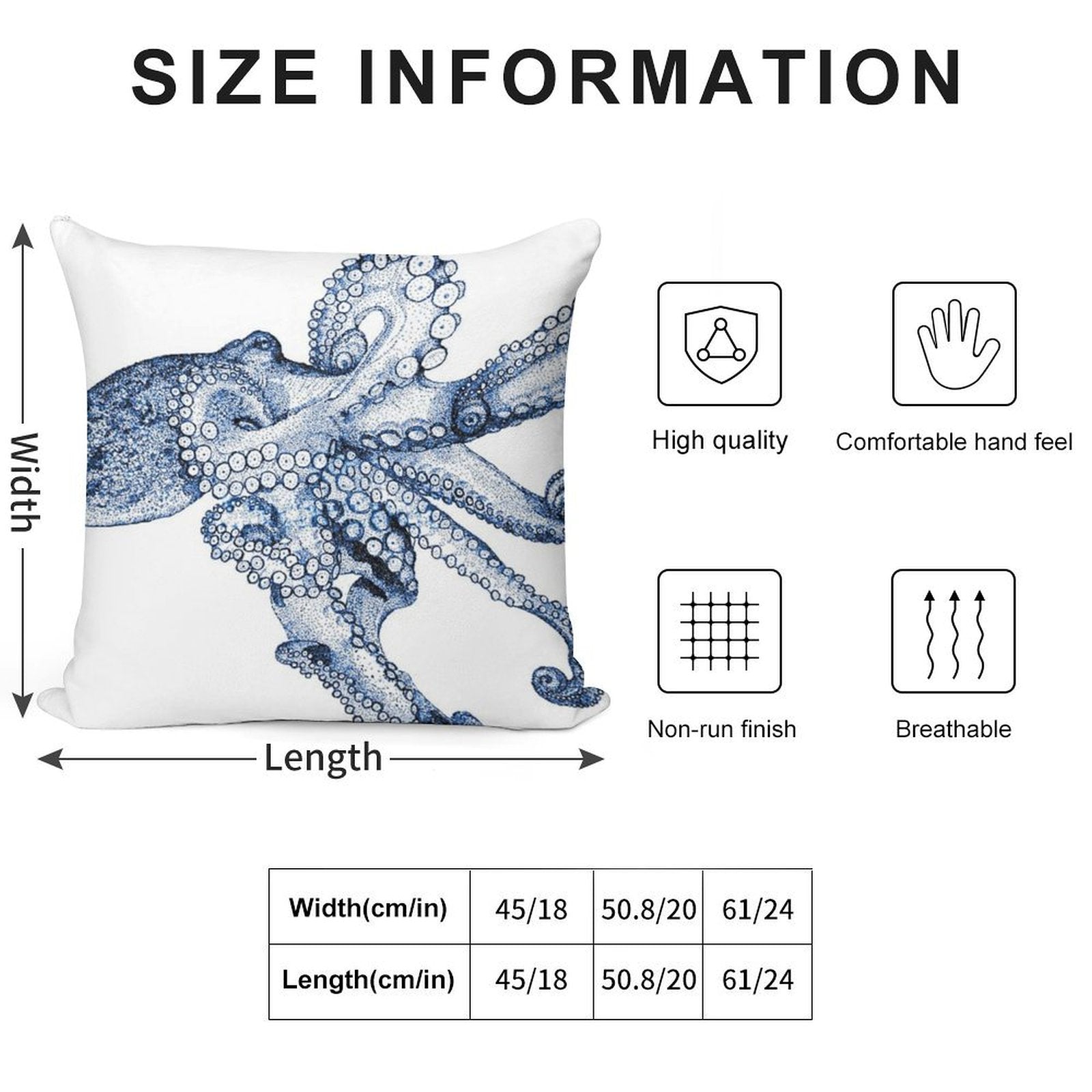 Blue Octopus Soft Gift Ready Throw Pillow