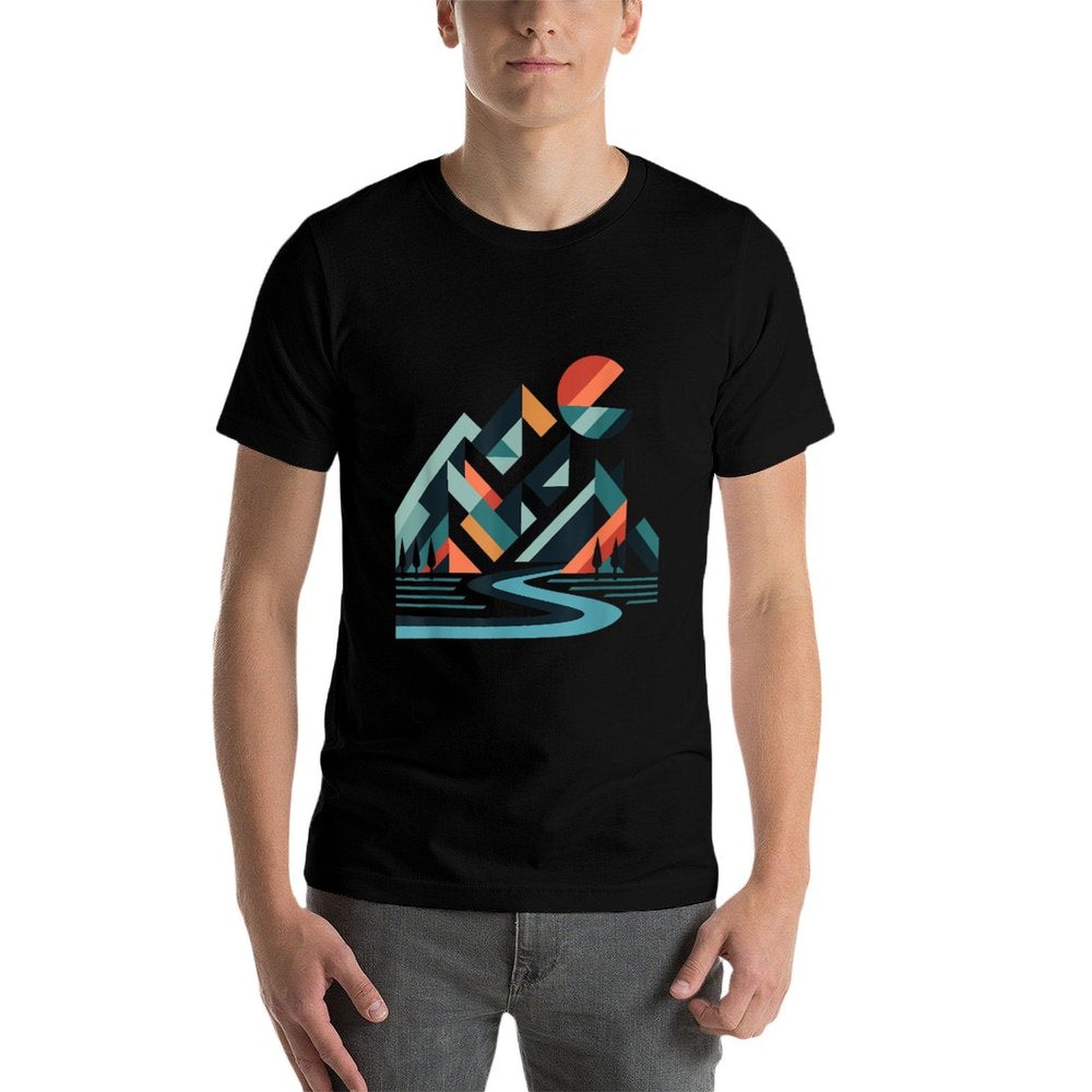Abstract Modern Geometric Mountain Landscape Art  Slim-fit Cut T-Shirt