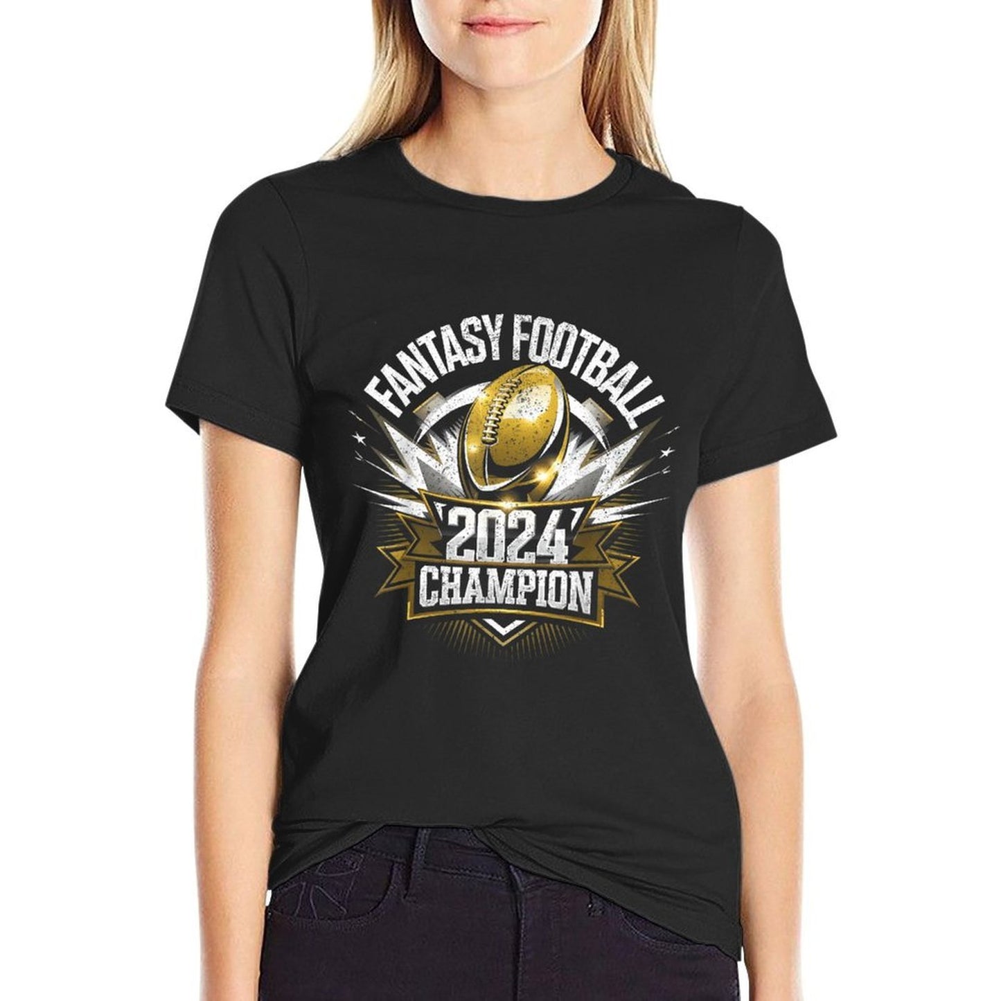 Retro Fantasy League Champ 2024 Winner - Unisex Adults Fantasy Football Champion - Black, Small  Ribbed Collar T-Shirt