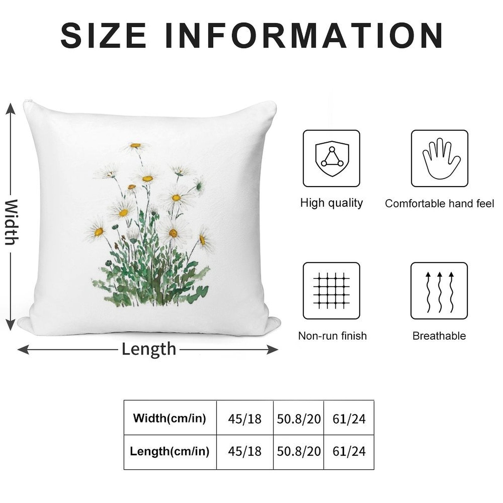 Hand Painted White Margaret Daisy Watercolor Soft Washable Throw Pillow