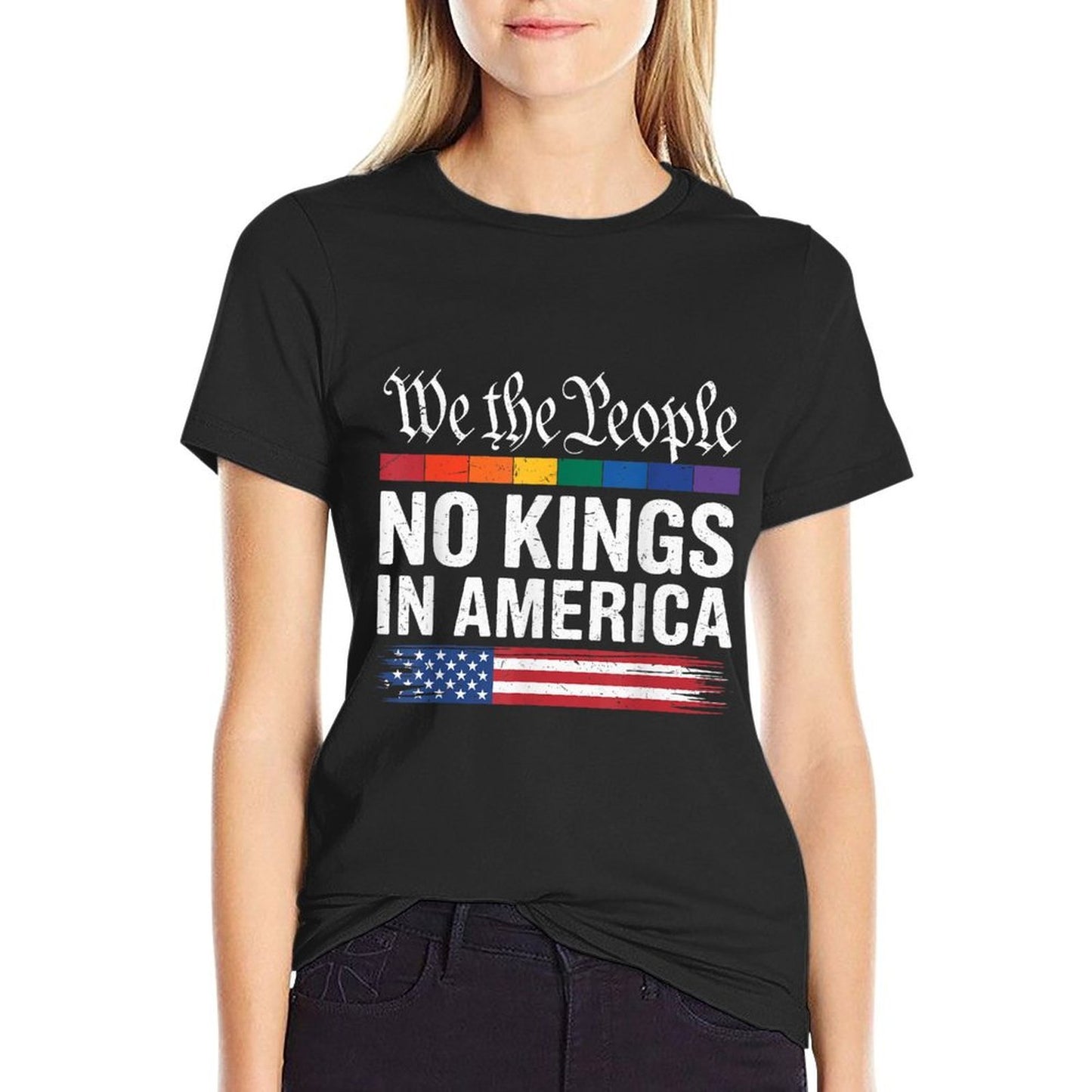 We The People No Kings In America Pro Democracy Protest Sign Oversized Silhouette T-Shirt