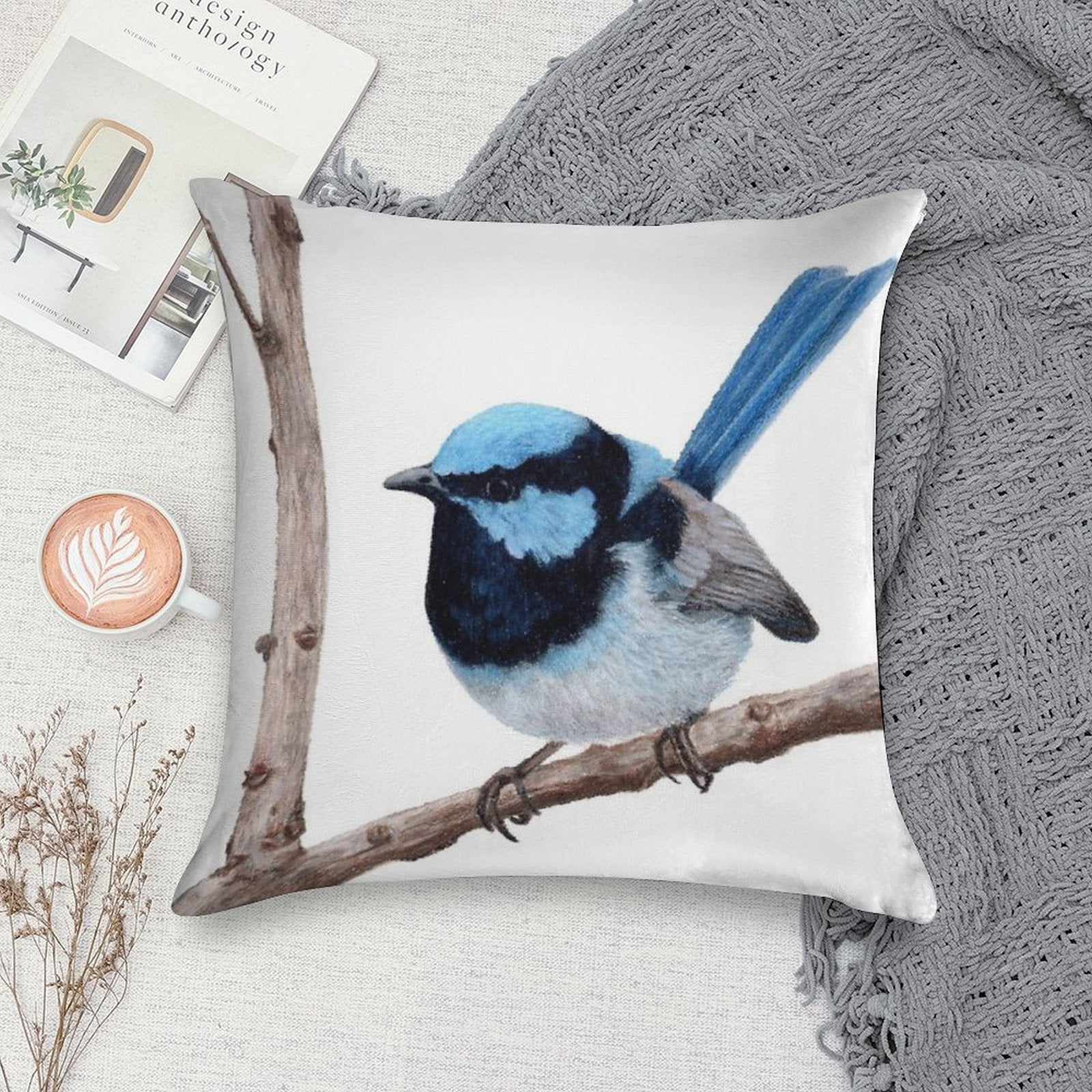 Superb Fairy-wren Soft Washable Throw Pillow