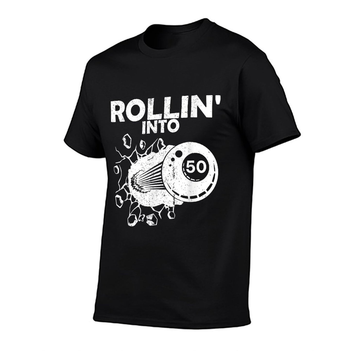 Rollin Into 50 Billiards 50th Birthday Flaming Billiard Ball Ribbed Collar T-Shirt