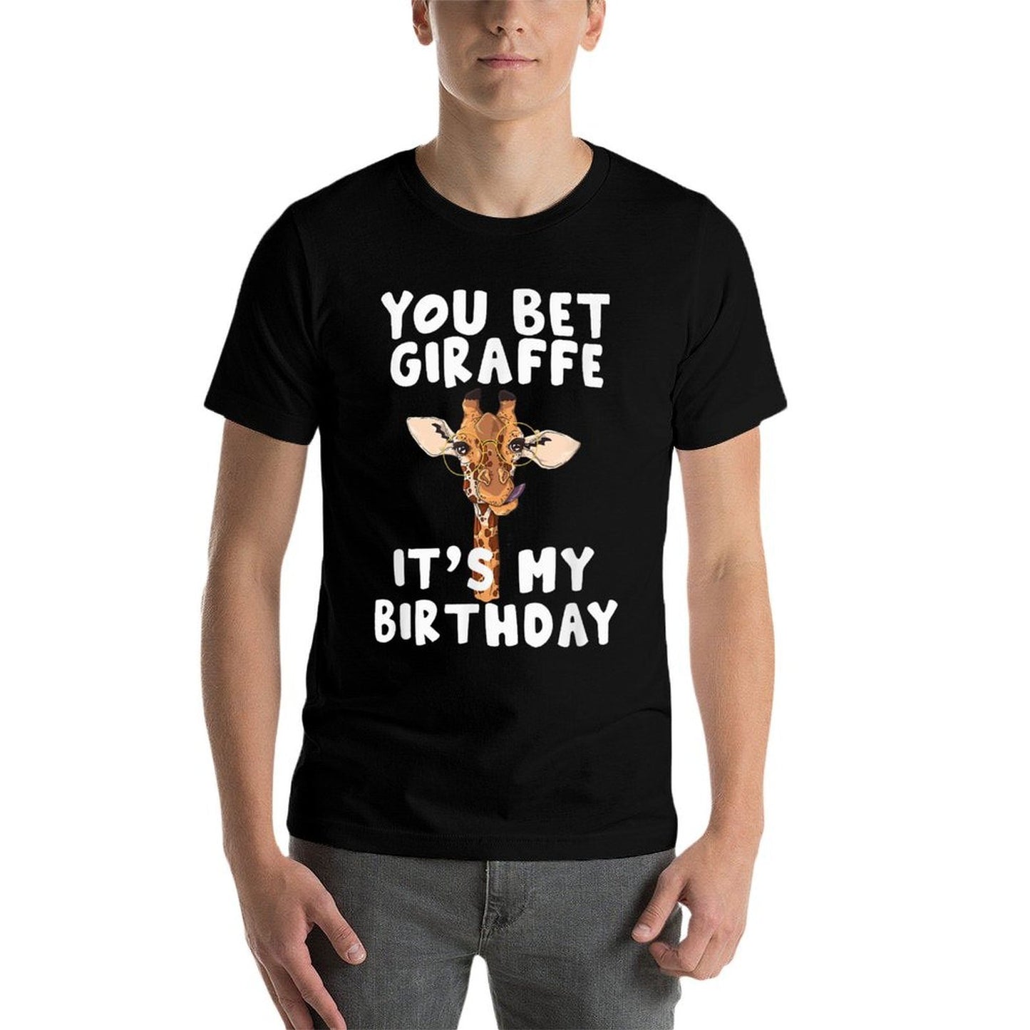 You Bet Giraffe It's My Birthday Funny Giraffe Ribbed Collar T-Shirt