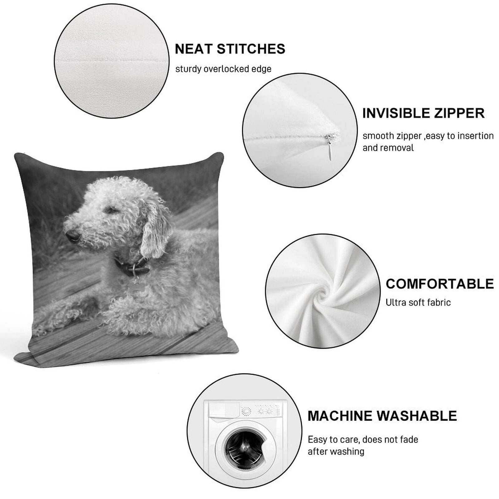 Bedlington Terrier Photo Soft Reinforced Edging Throw Pillow