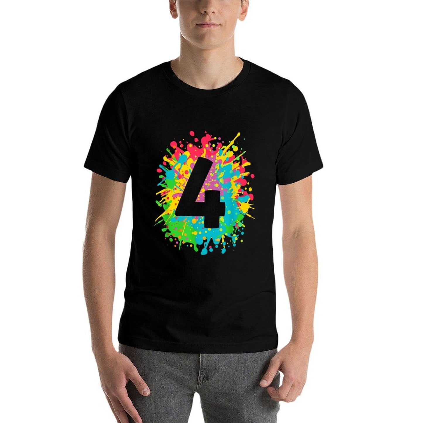 4th Birthday Paint Splashes T-shirt for Kids, Girls, Boys.  Fade-proof Color T-Shirt