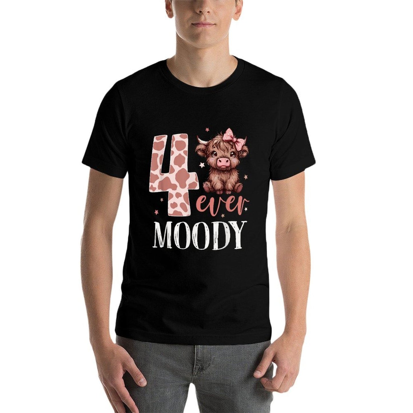 4 Ever Moody Scottish Highland Cow 4th Birthday Girl Graphic-printed T-Shirt