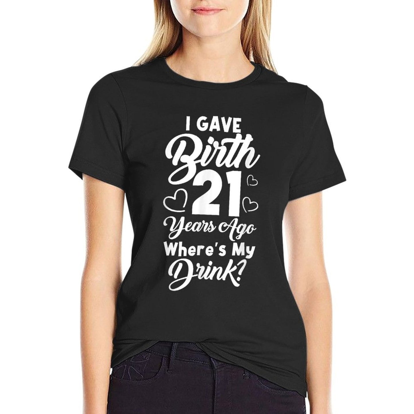 21st Birthday for Mom Gift 21 Year Old Child Son Daughter Ribbed Collar T-Shirt