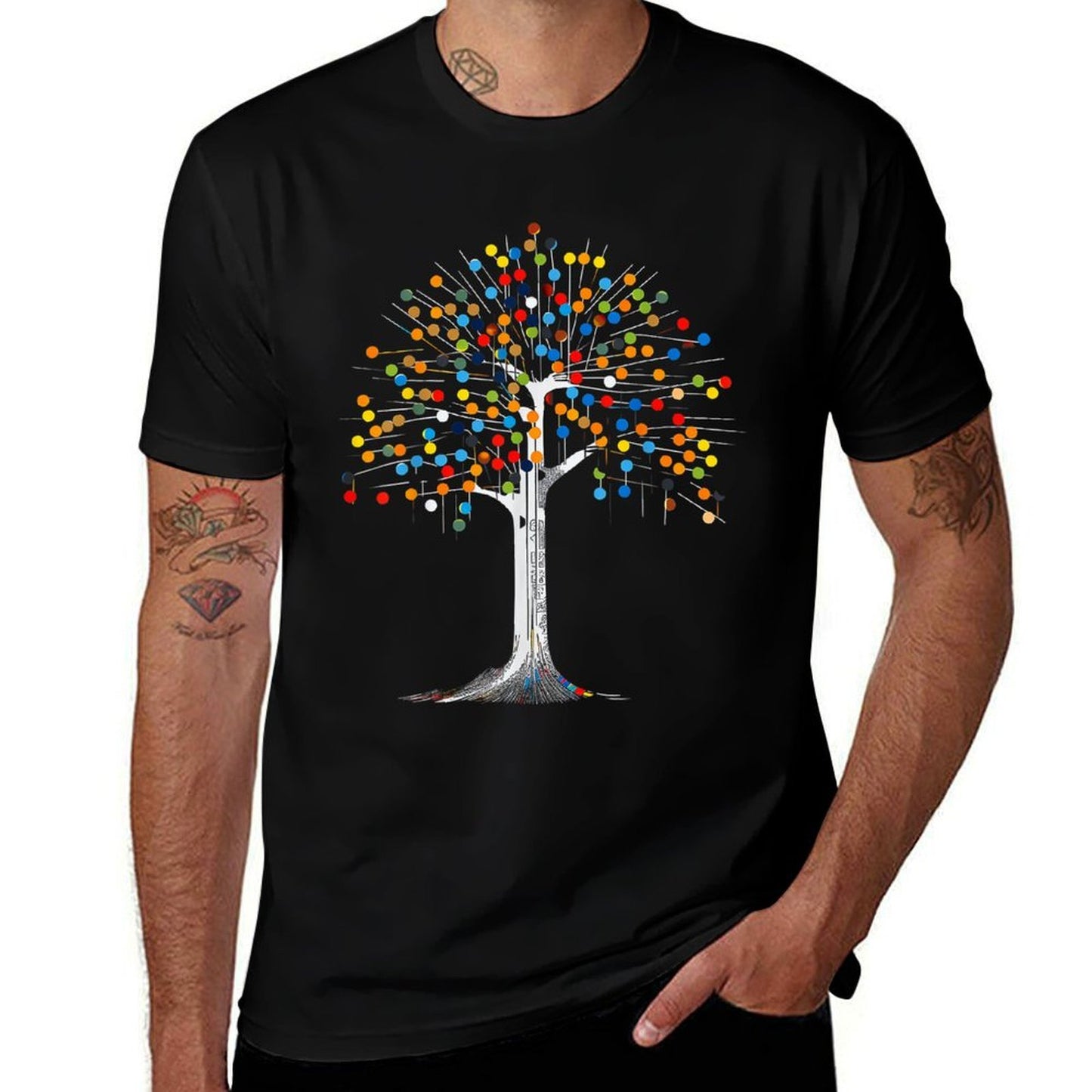 Tree Colorful Abstract Skeleton Artwork Graphic Tree Polyester Blend T-Shirt