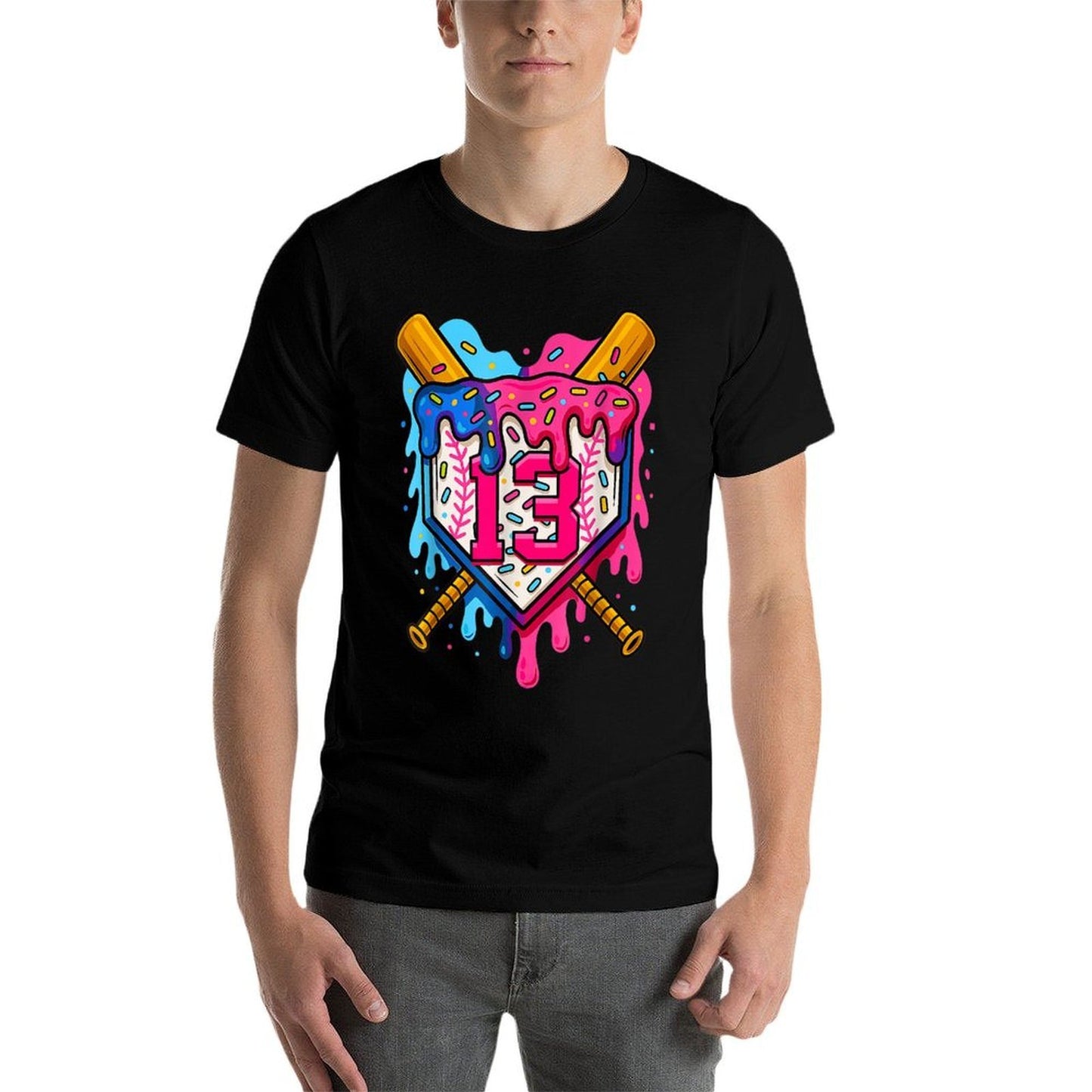 13th Baseball Birthday Ice Cream Drip Boys Girls 13 Years Vintage-inspired T-Shirt