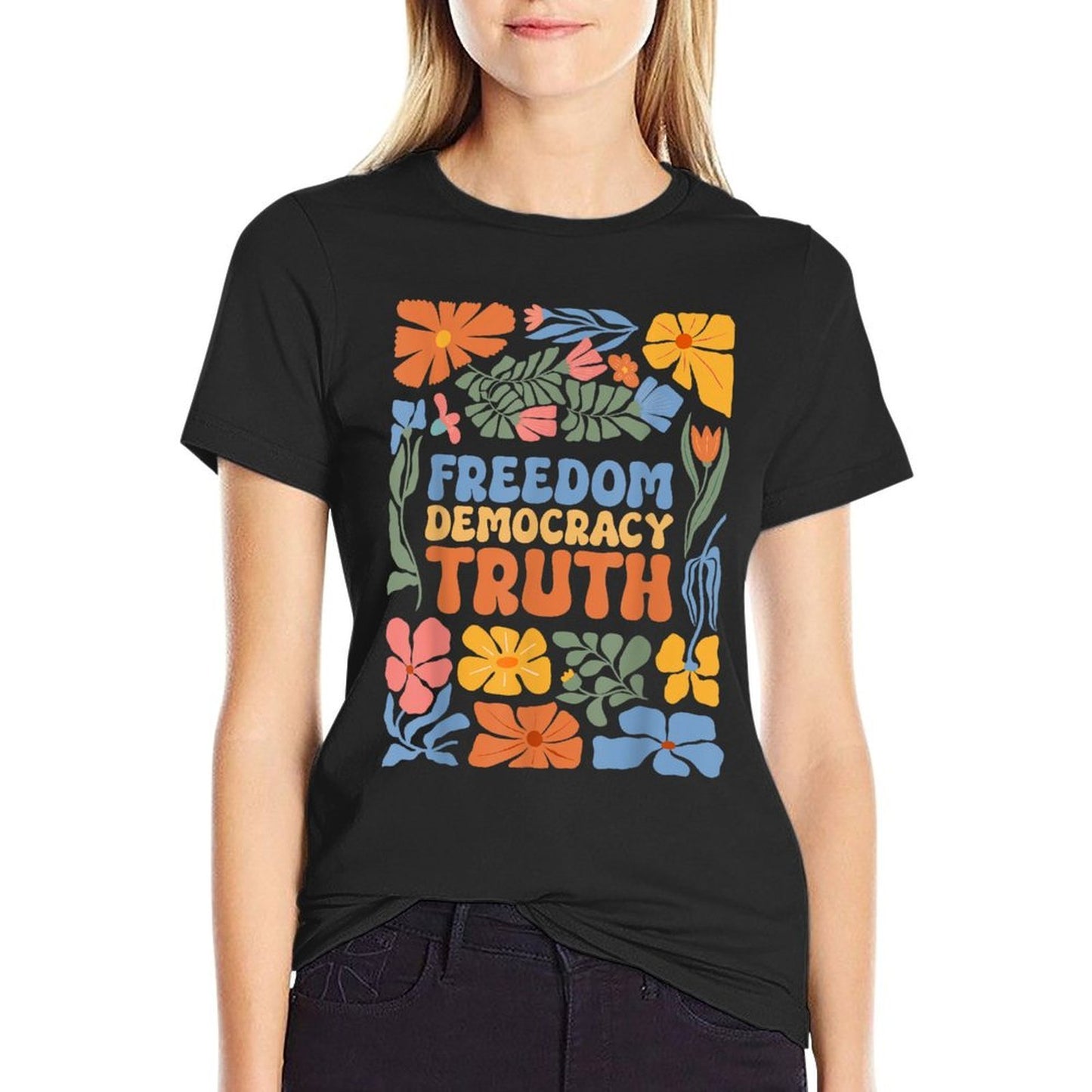 Retro Floral Freedom Democracy  Truth  Easy-care T-Shirt