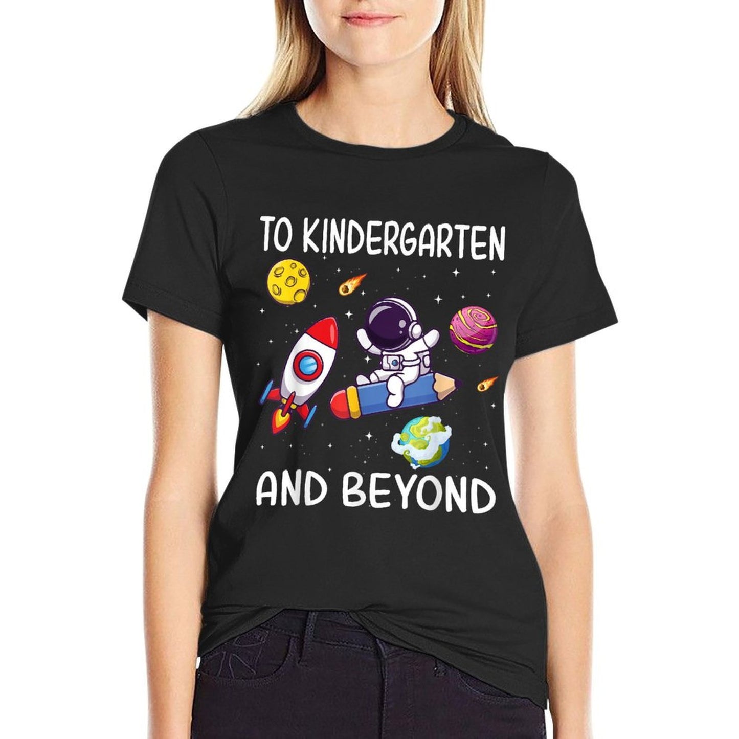 To Kindergarten And Beyond Astronaut Back To School Student Cotton T-Shirt