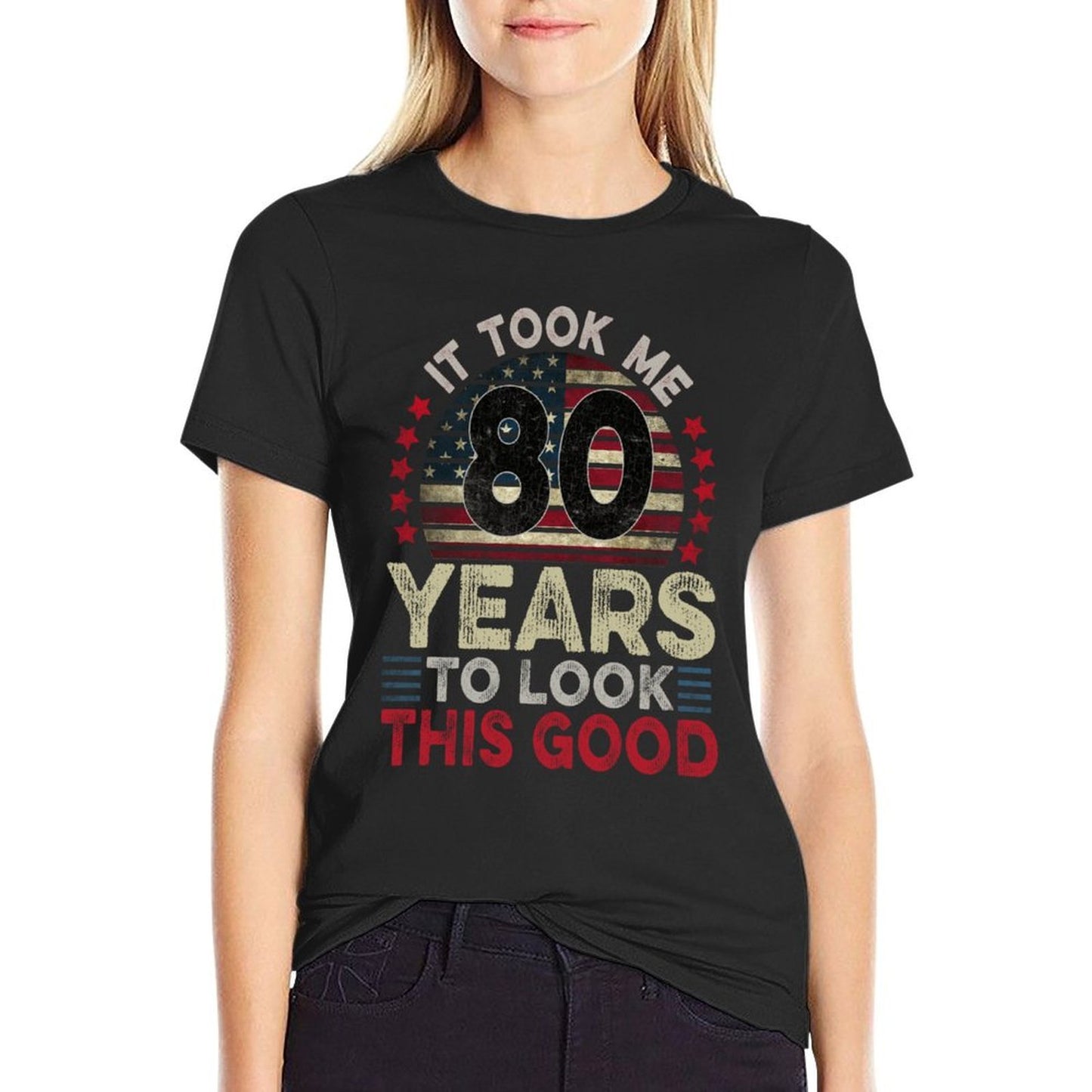 Took Me 80 Years USA Funny 80 Year Old 80th Birthday Oversized Silhouette T-Shirt