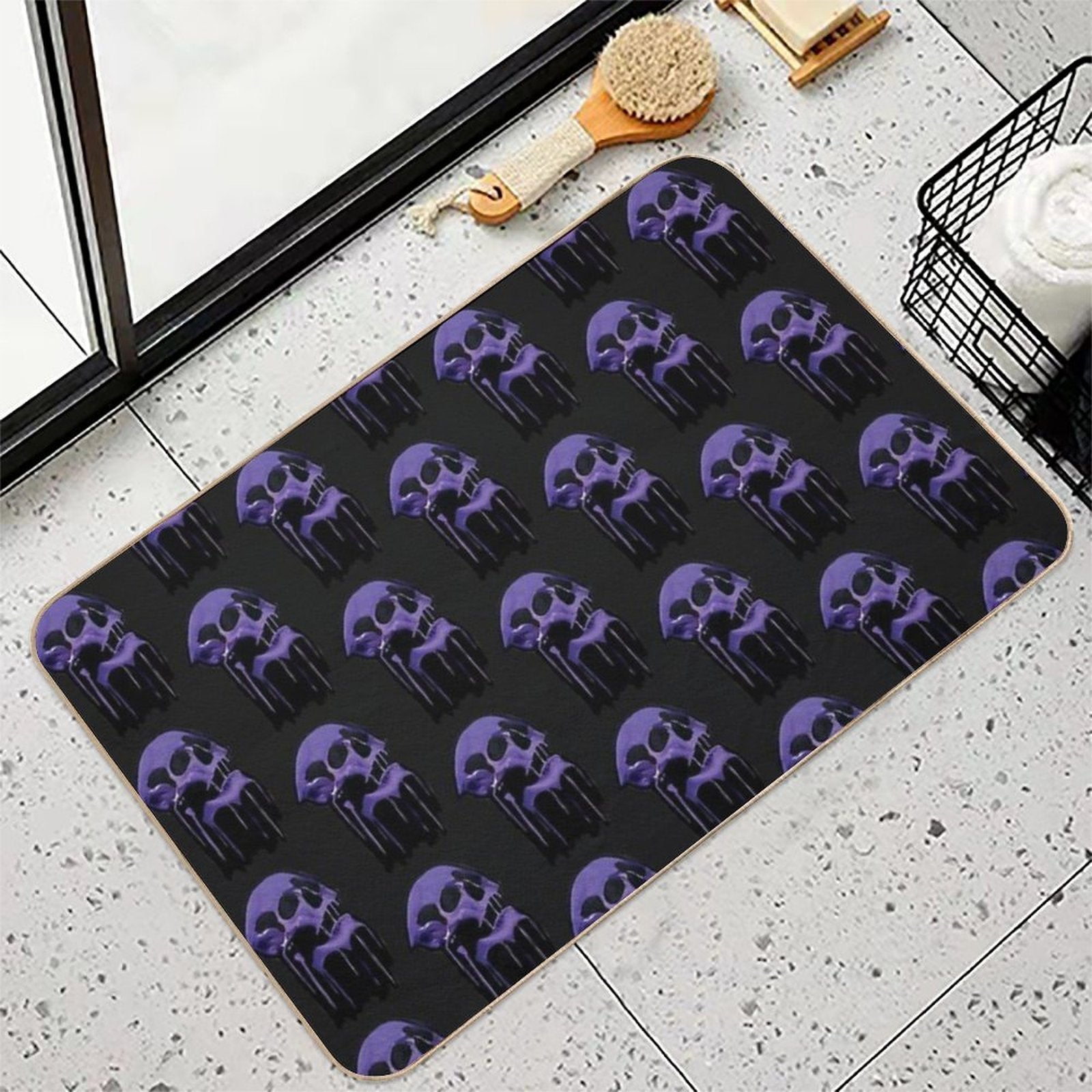 Purple Oblivion- Melting Skull Art  Non-Slip Bath Mat