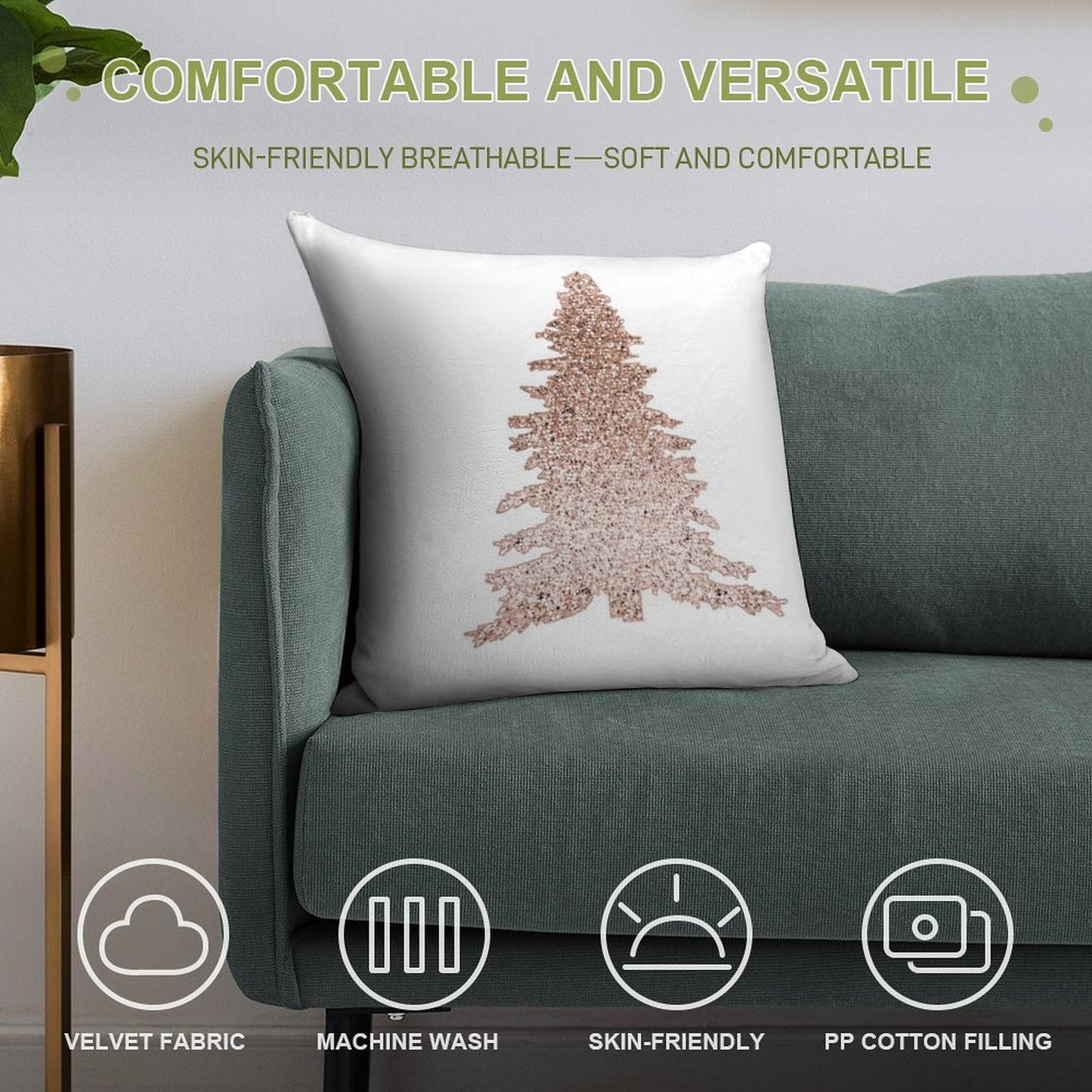 Sparkling Rose Gold Christmas Tree Soft Ultra-Soft Texture Throw Pillow