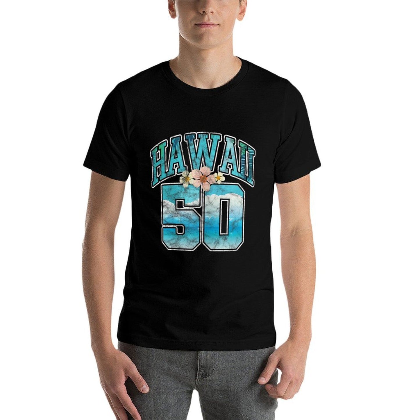 Womens Hawaii 50 50th Birthday Hawaiian Aloha Beach Hibiscus Grunge Breathable T-Shirt