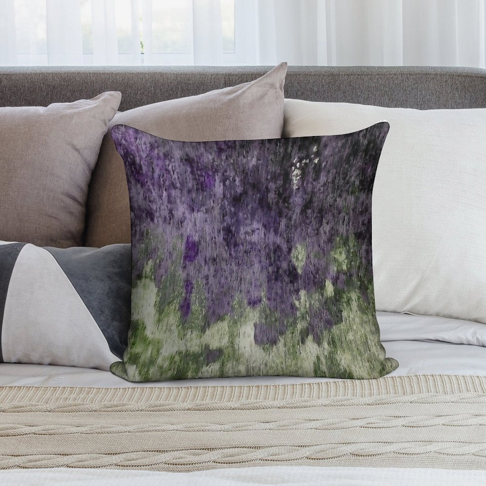Violet And Olive Abstract Painting Soft Hidden Zipper Throw Pillow