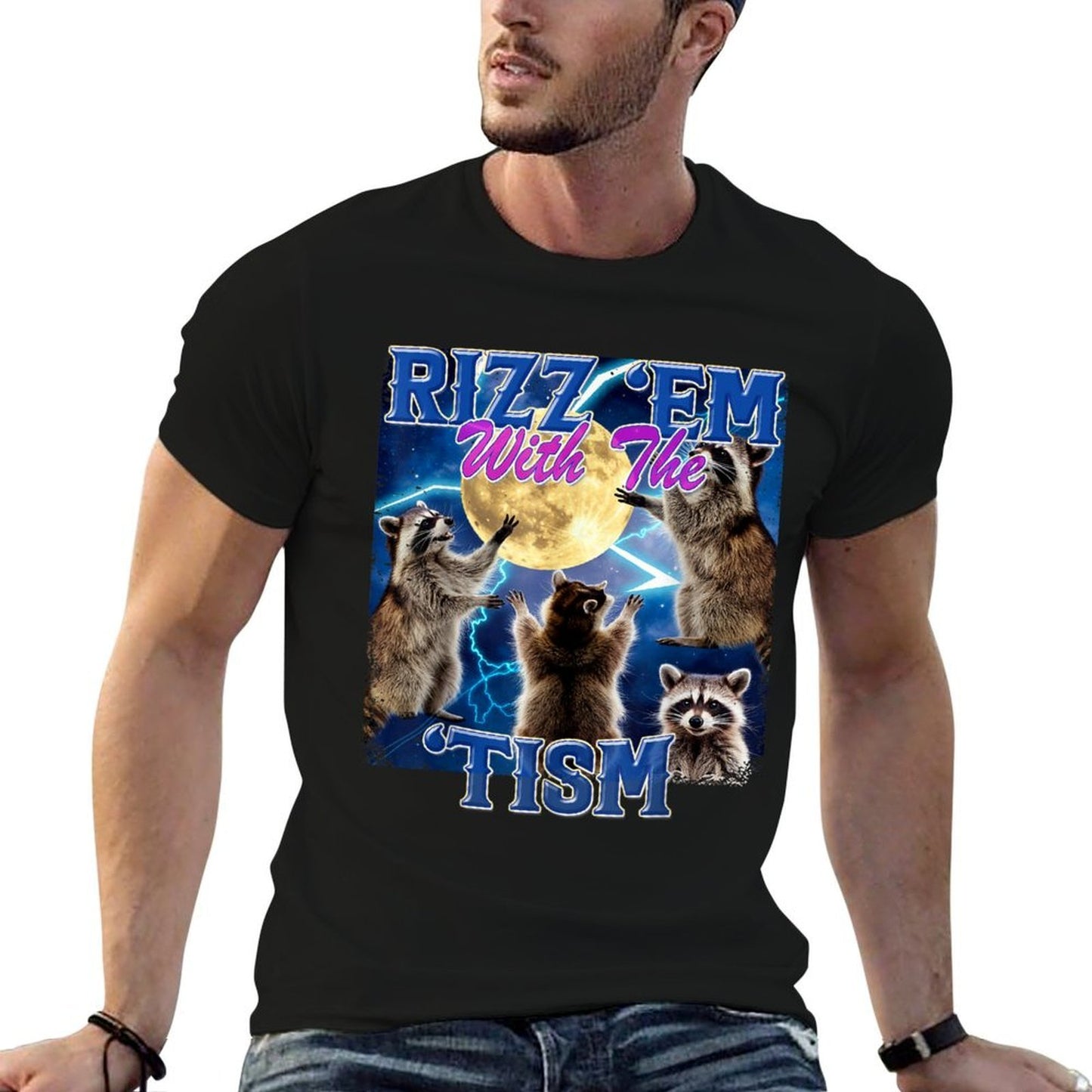 Rizz Em With The Tism Meme Autistic Raccoon Funny Rizz Summer-ready Fabric T-Shirt