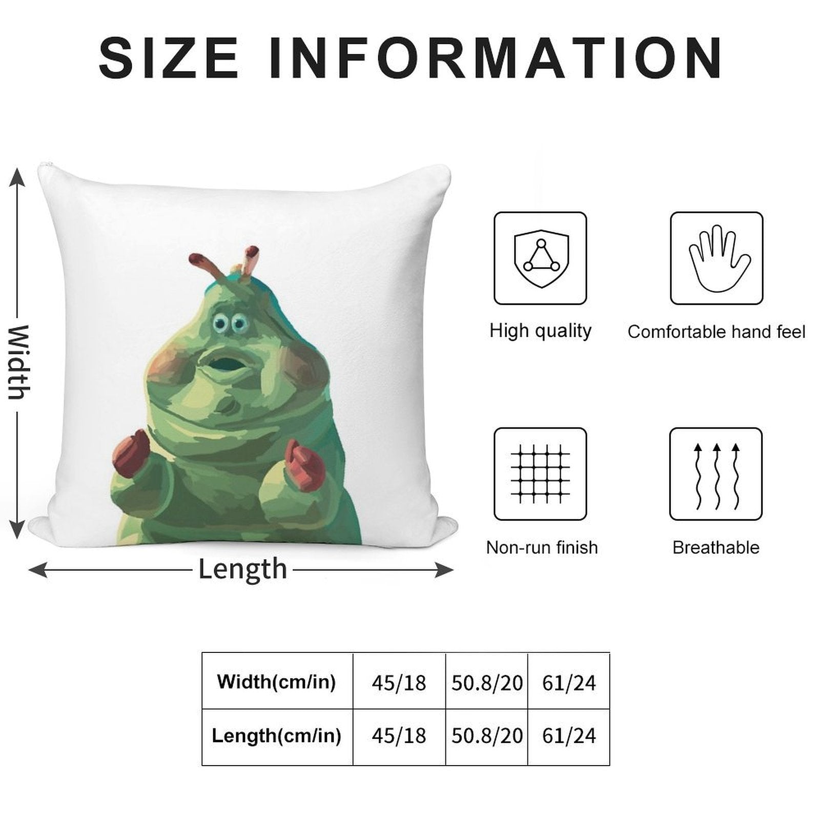 Bugs Life Caterpillar Heimlich Soft Short Plush Fabric Throw Pillow