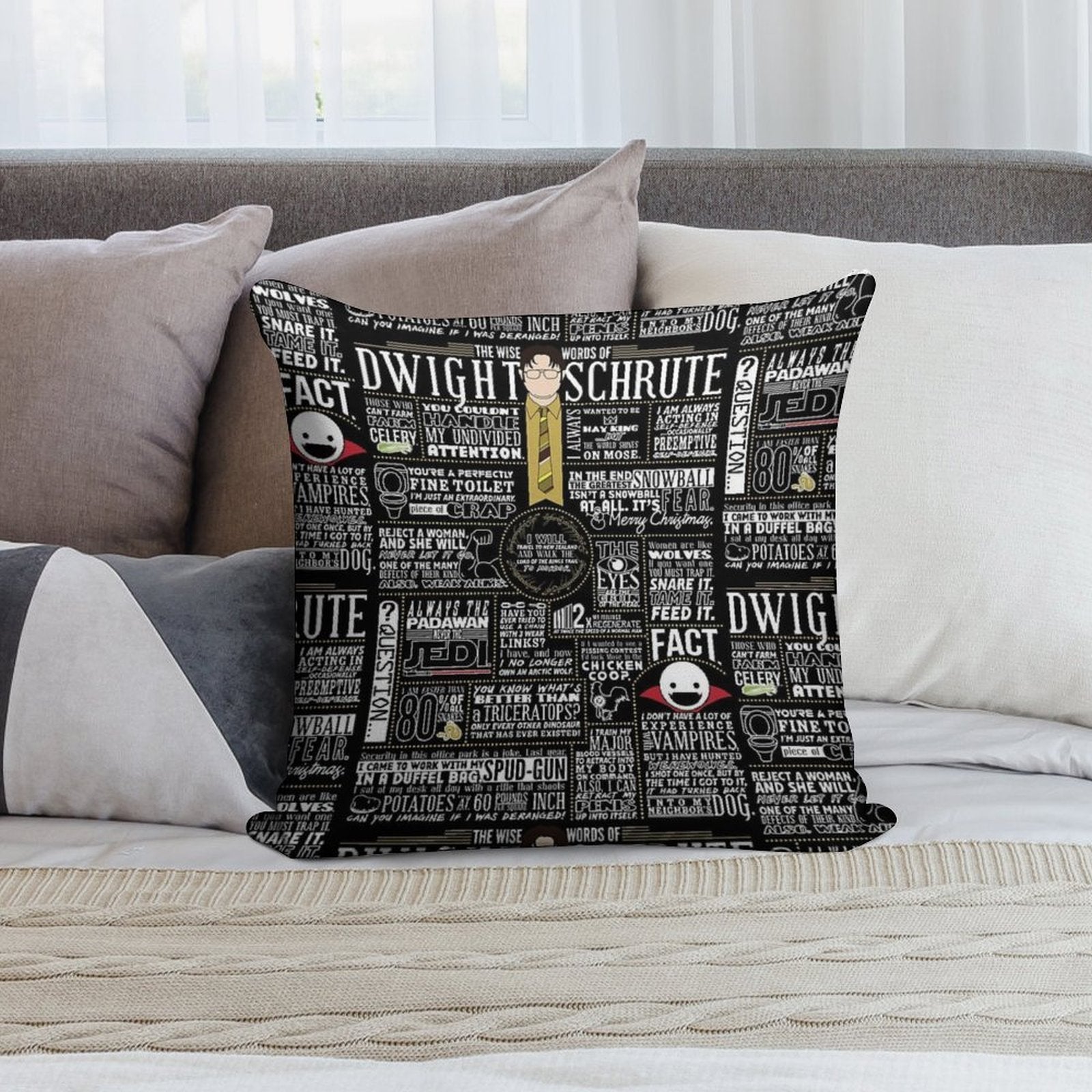 The Wise Words of Dwight Schrute (Dark Tee) Soft Durable Construction Throw Pillow