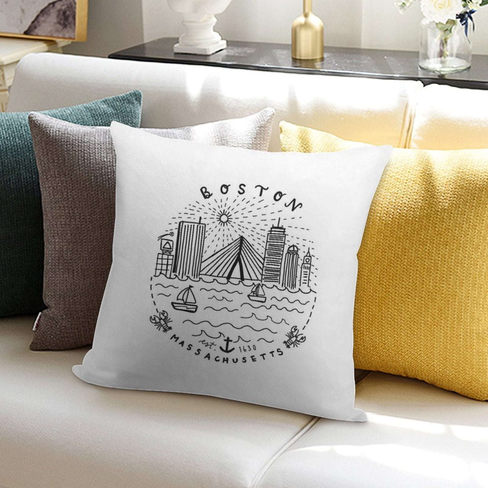 Boston Mass Skyline Collage Soft Ultra-Soft Texture Throw Pillow