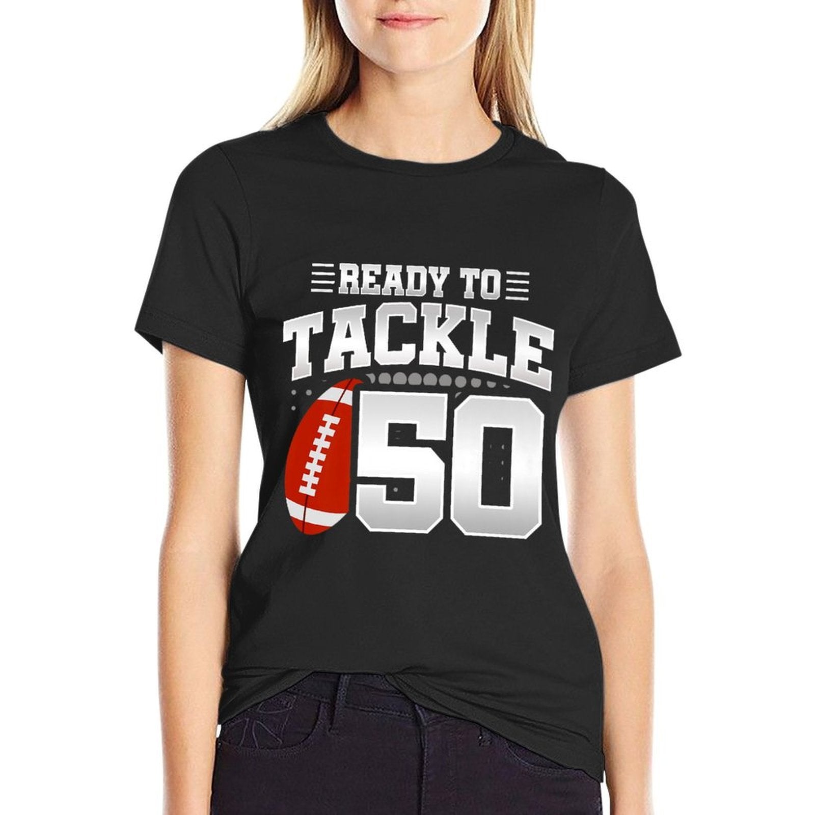 50th Birthday - Football Birthday Party - 50th Birthday Premium  Ribbed Collar T-Shirt