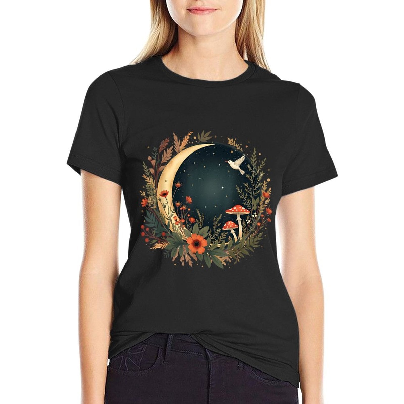 Aesthetic Cottagecore Botanical Moon Mushrooms Gardening  Odor-resistant T-Shirt