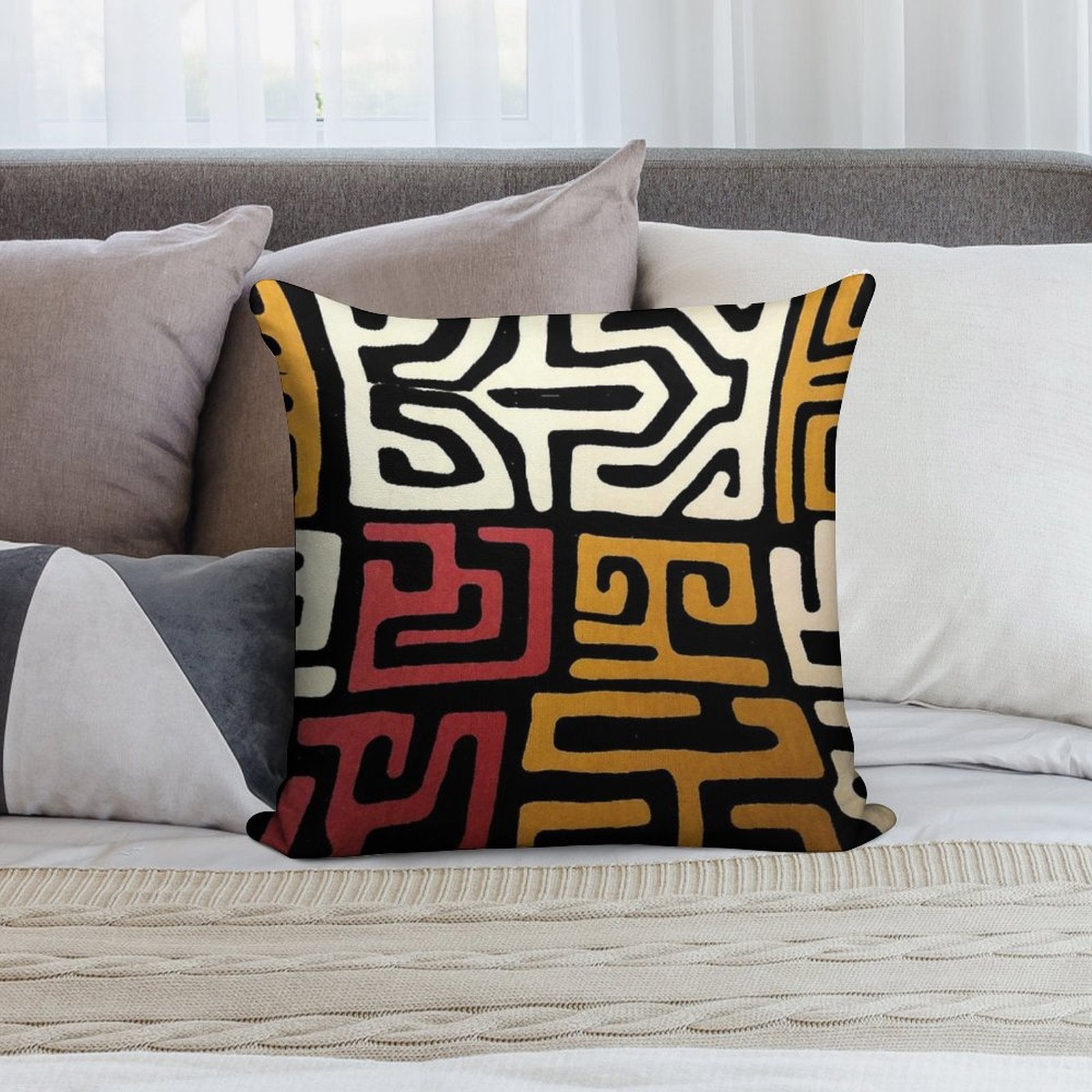 African Mudcloth Soft Washable Throw Pillow