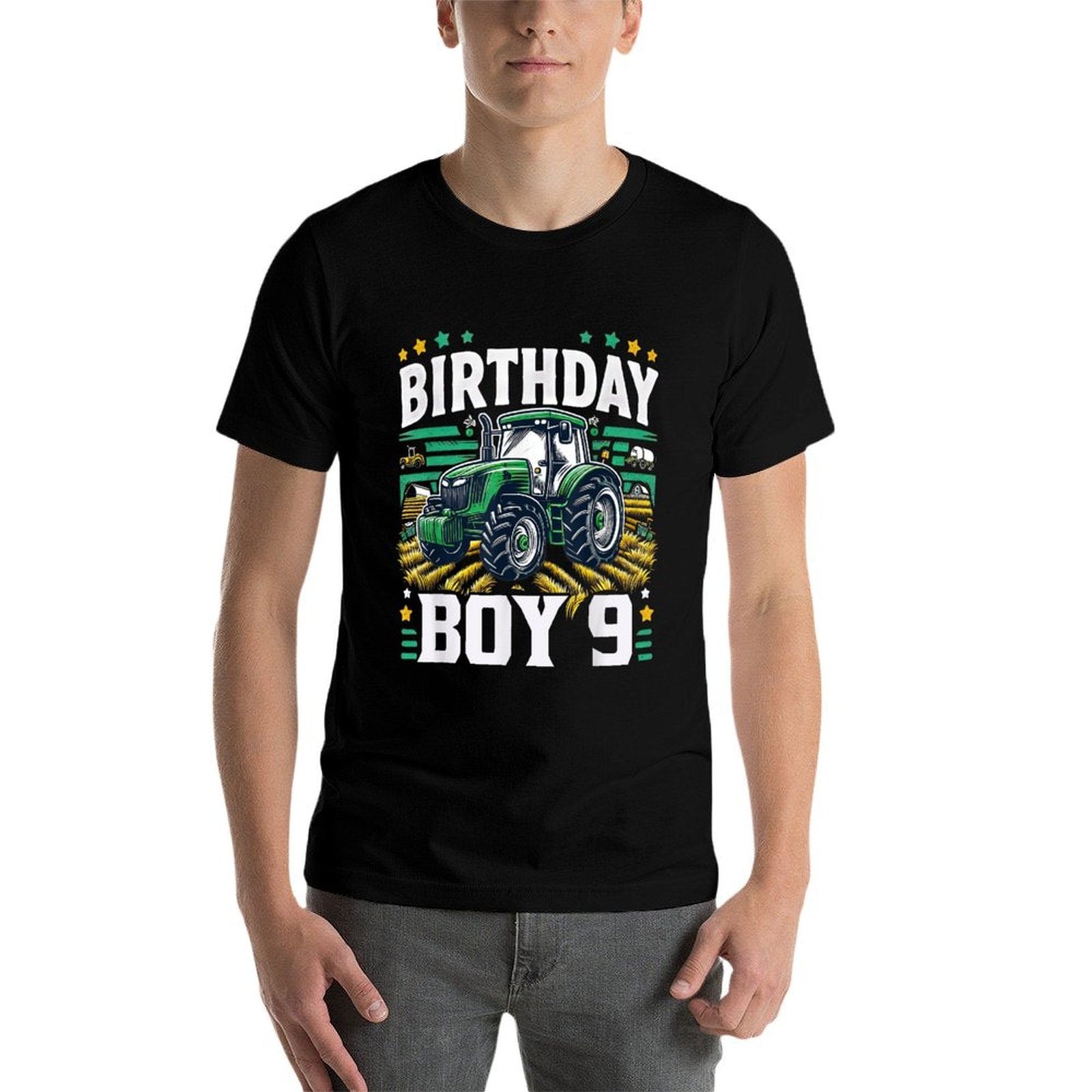 9th Birthday Farm Tractor Nine Years Old Birthday Boy  Eco-friendly Material T-Shirt