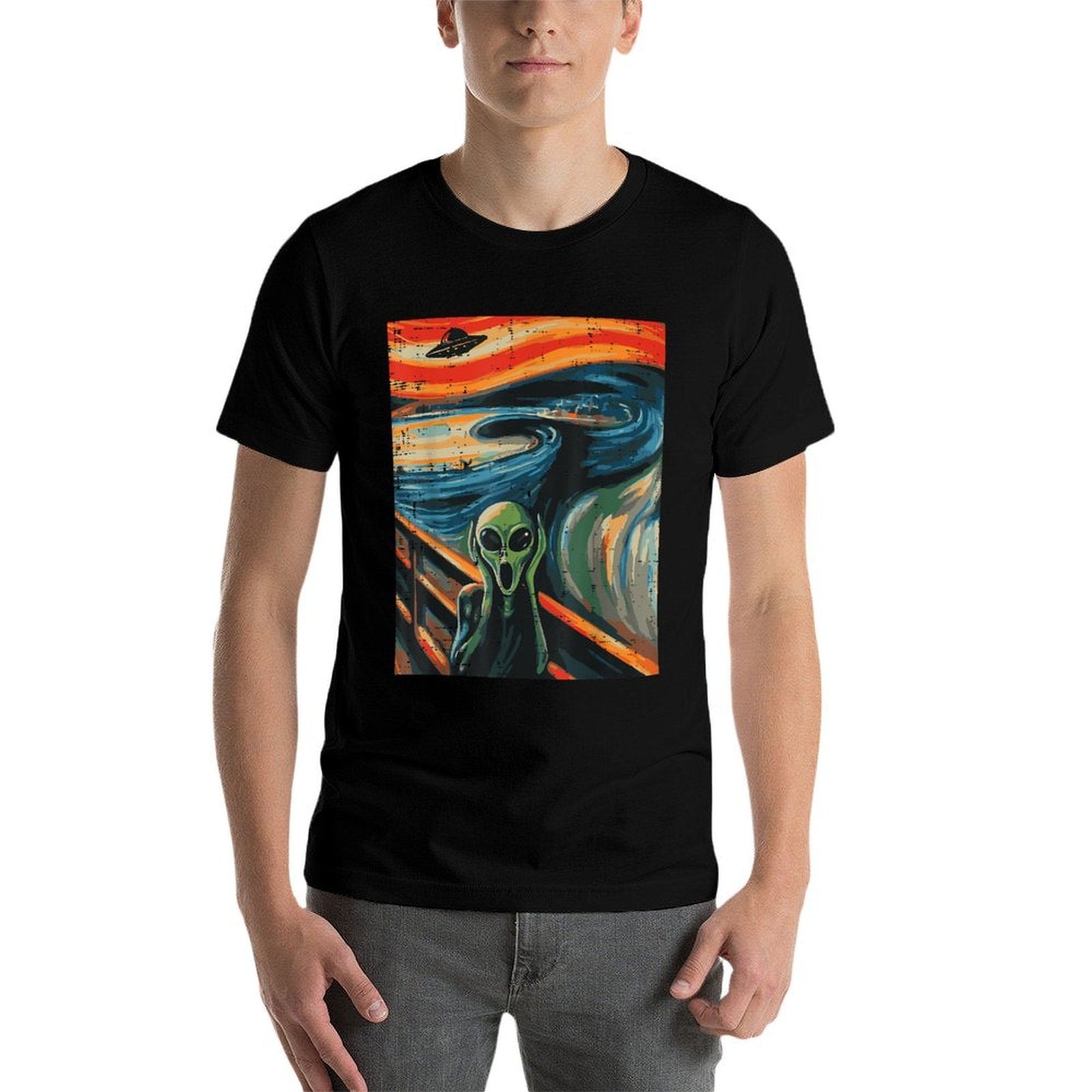 Alien Scream Painting Funny UFO Space Art Women Men Kids  Fade-proof Color T-Shirt