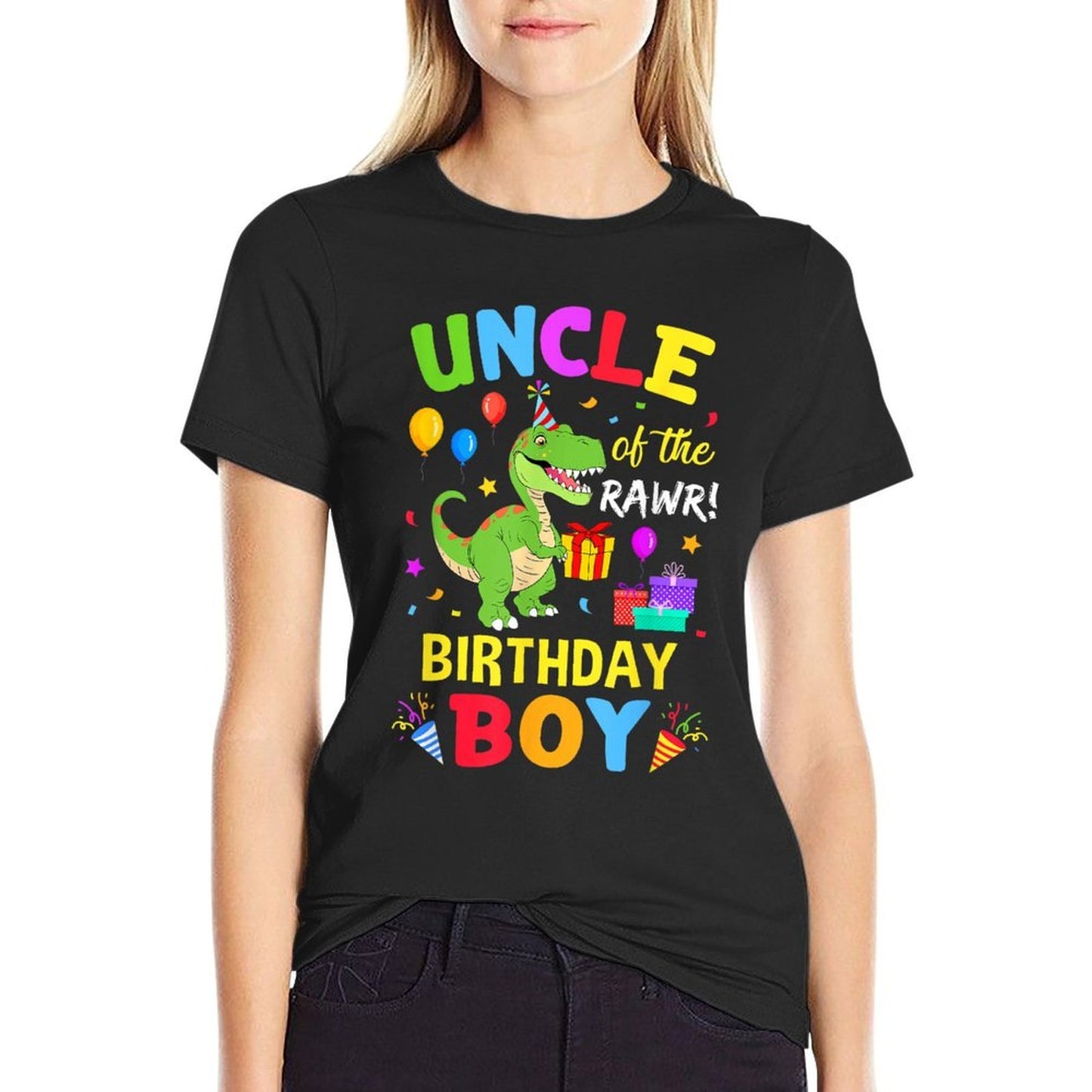 Uncle Of The Birthday Boy T-Rex Funny Dinosaur Boy Party Fade-proof Color T-Shirt