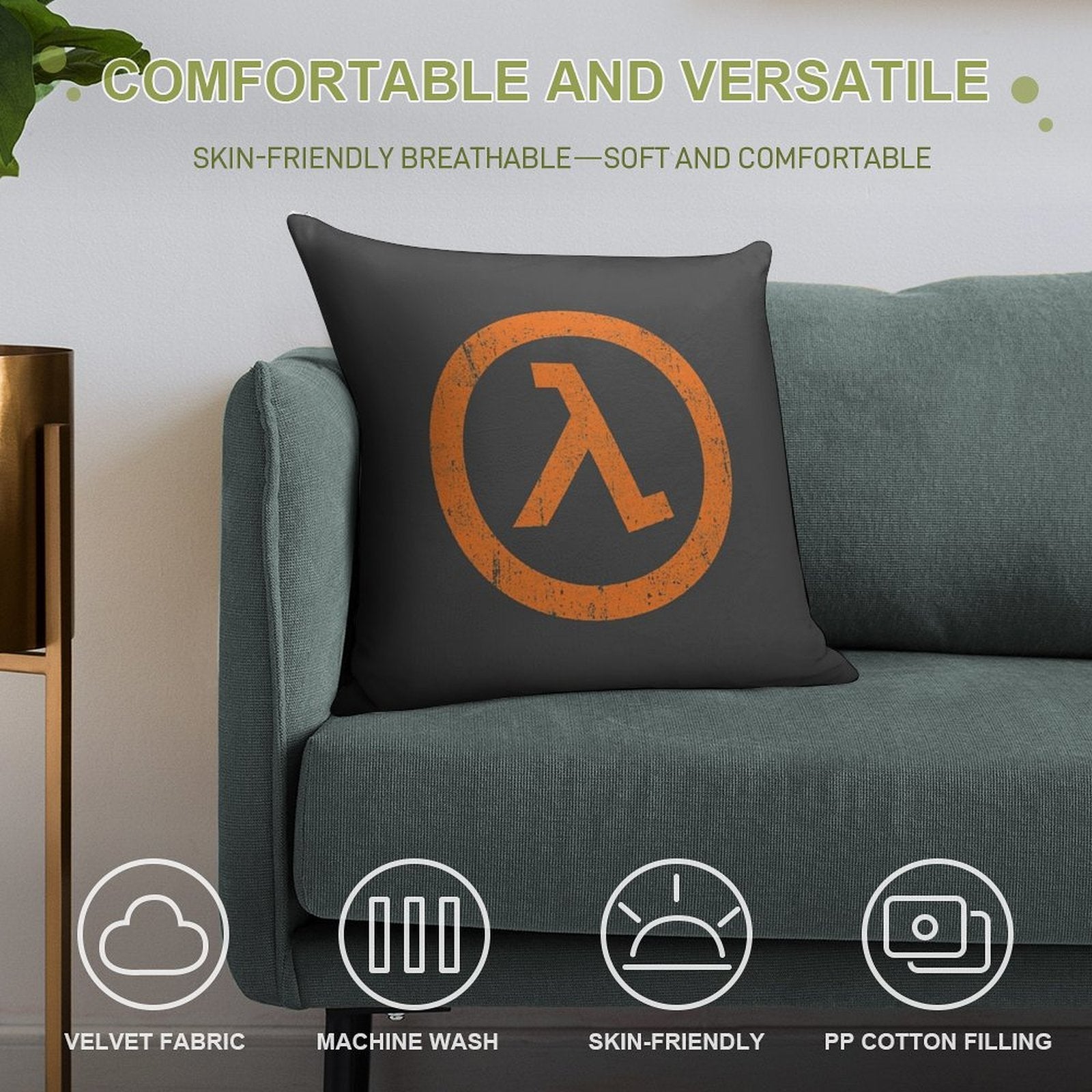 Half Life Lambda Symbol Soft Washable Throw Pillow