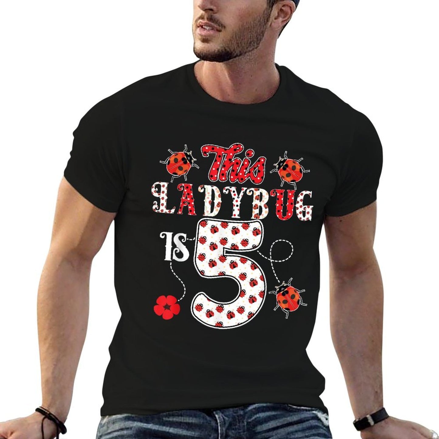 This Ladybug Is 5 Years Old 5th Birthday Girl Family Ladybug Cotton T-Shirt