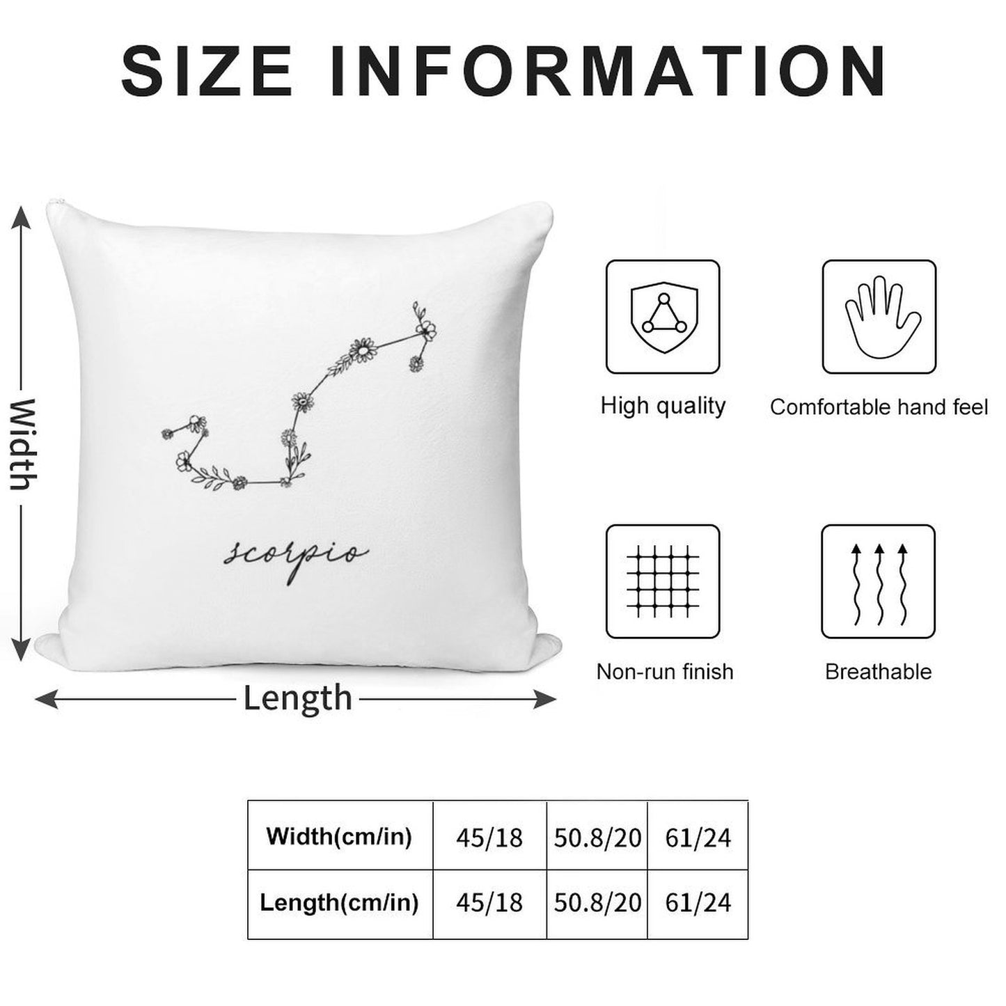 Scorpio Zodiac Wildflower Constellation Soft Washable Throw Pillow