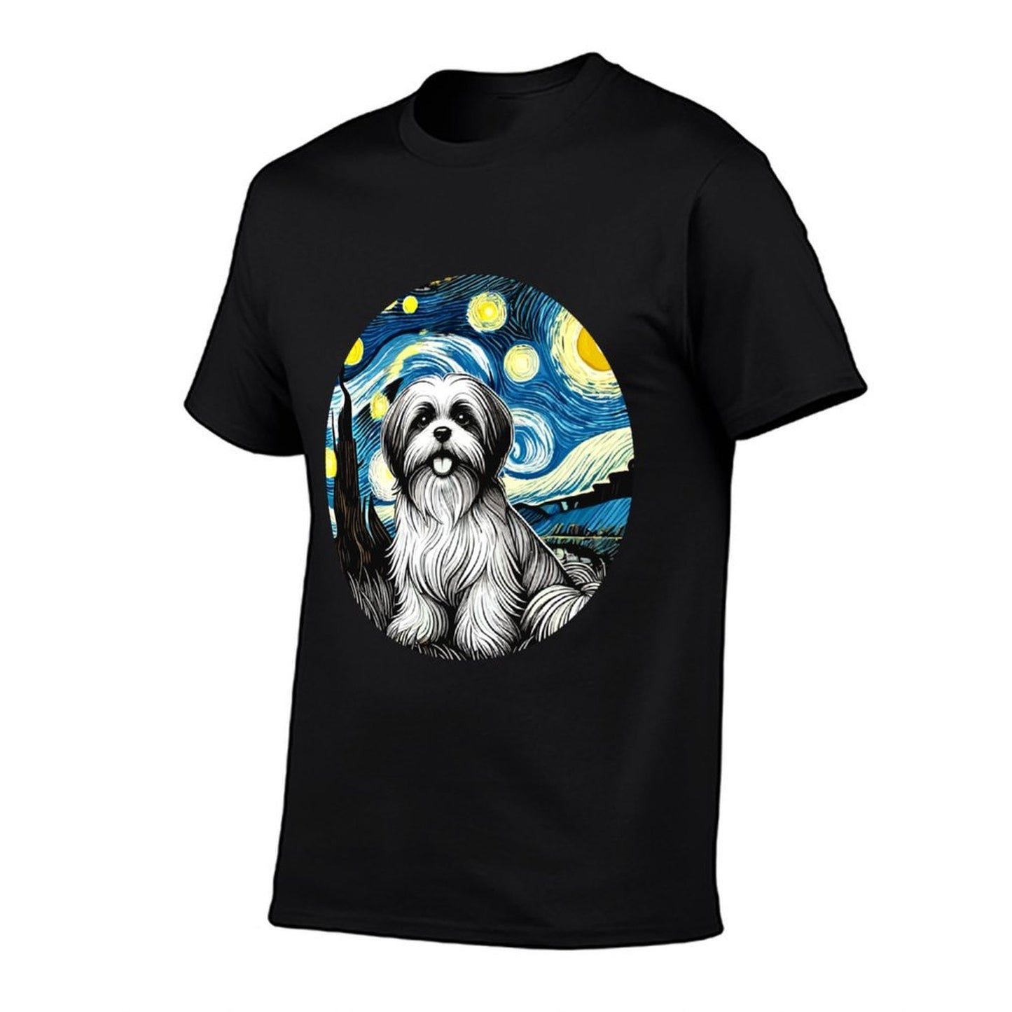 Shih Tzu Dog Mom Dad Cute - Van Gogh Starry Night Style Polyester Blend T-Shirt