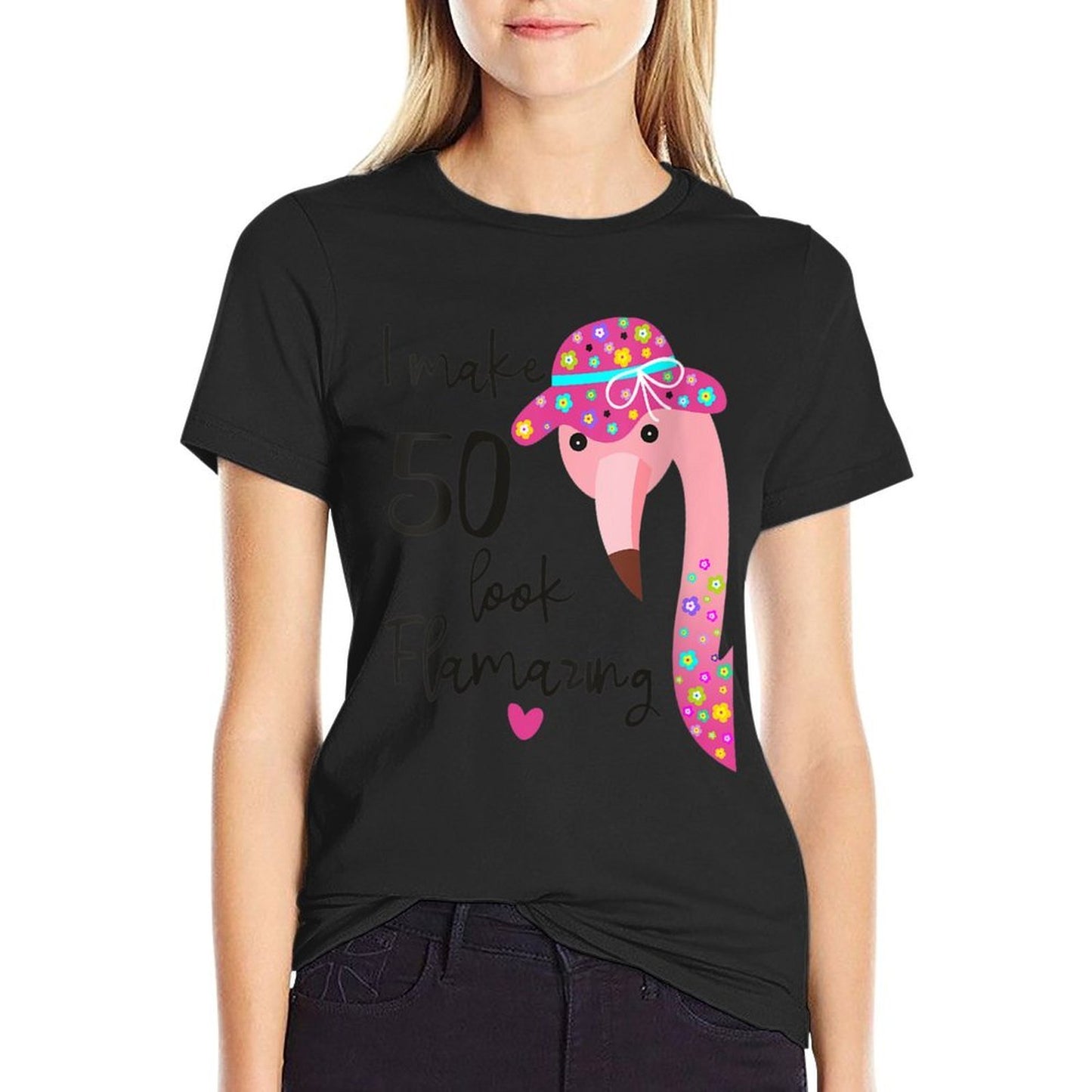 Womens Funny Flamingo 50th Birthday for 50 Years Old Fifty Trendy Pattern T-Shirt
