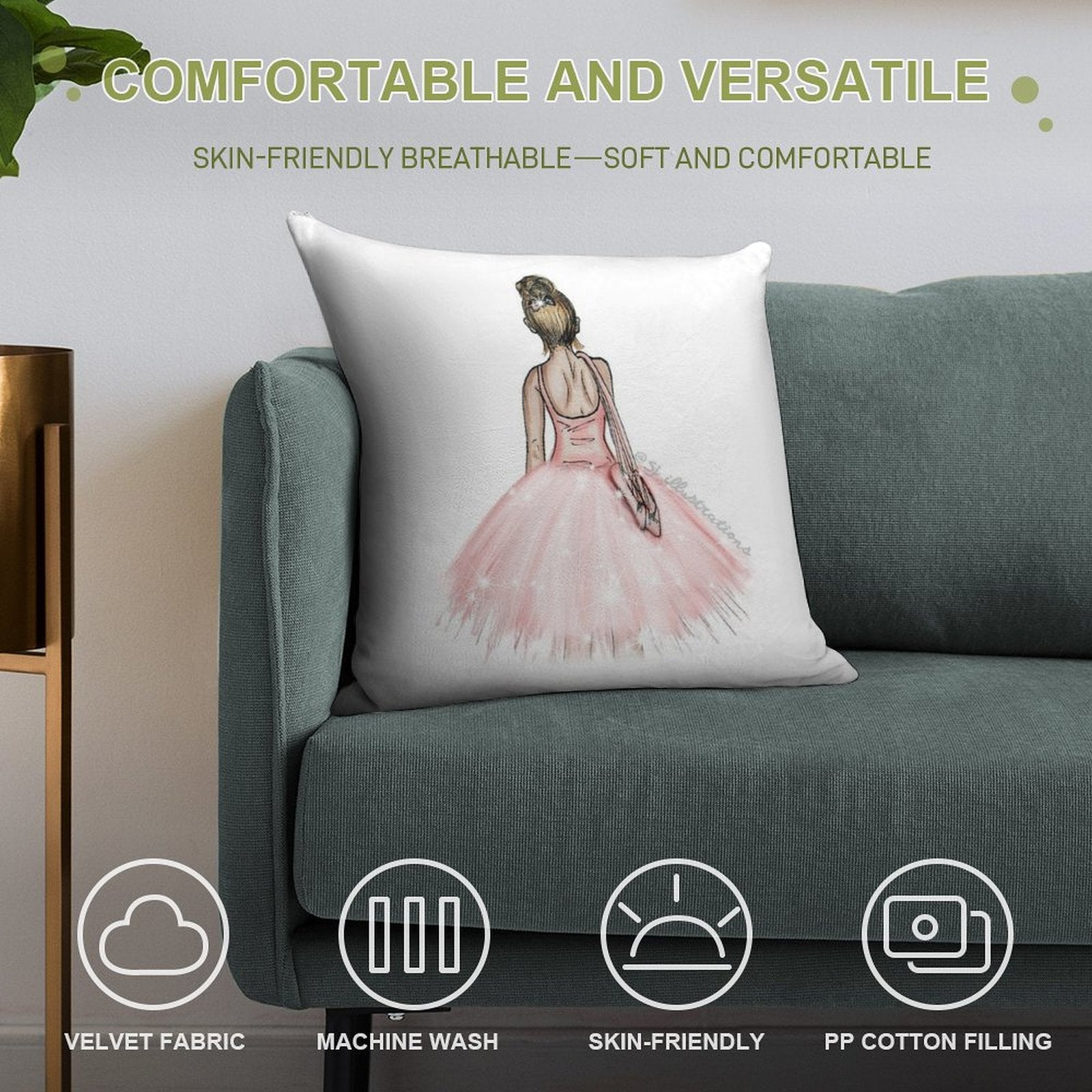 Ballerina Sparkle Soft Washable Throw Pillow