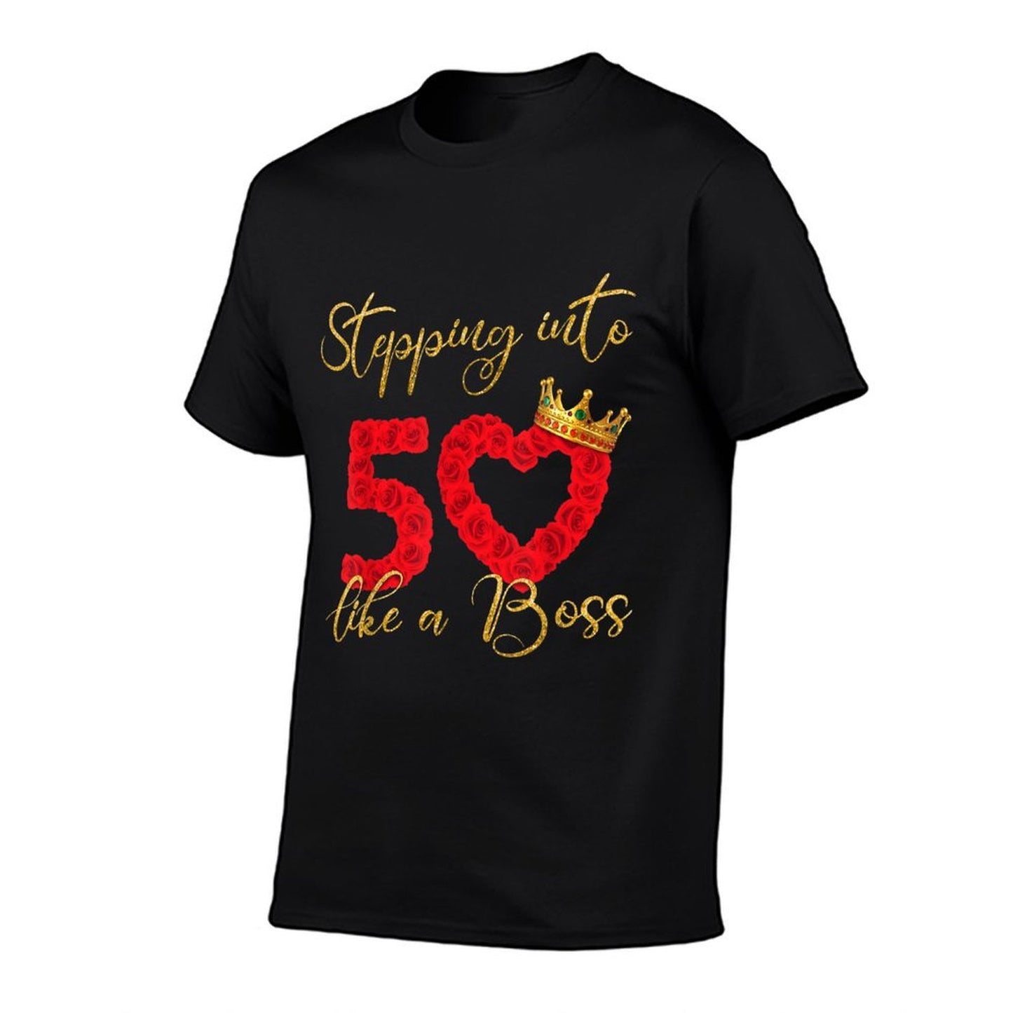 Stepping Into 50 Like A Boss Flower Heart 50th Birthday Oversized Silhouette T-Shirt