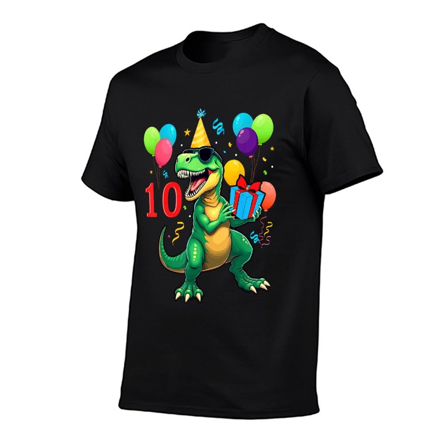 10th Birthday Boy Dinosaur Happy Bday T-rex Party Kids Summer-ready Fabric T-Shirt