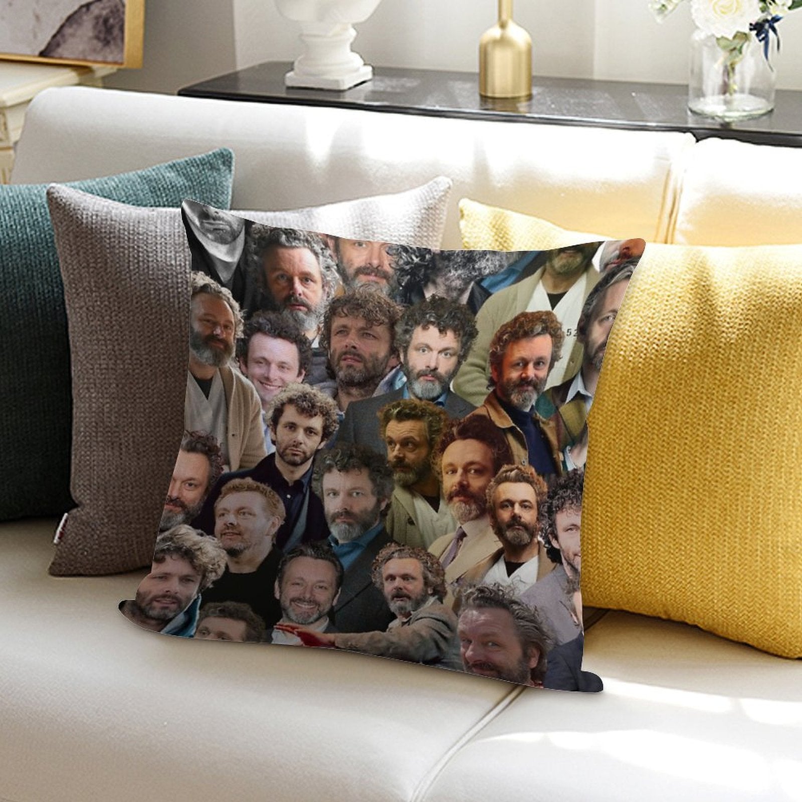 Michael Sheen Photo Collage Soft Short Plush Fabric Throw Pillow