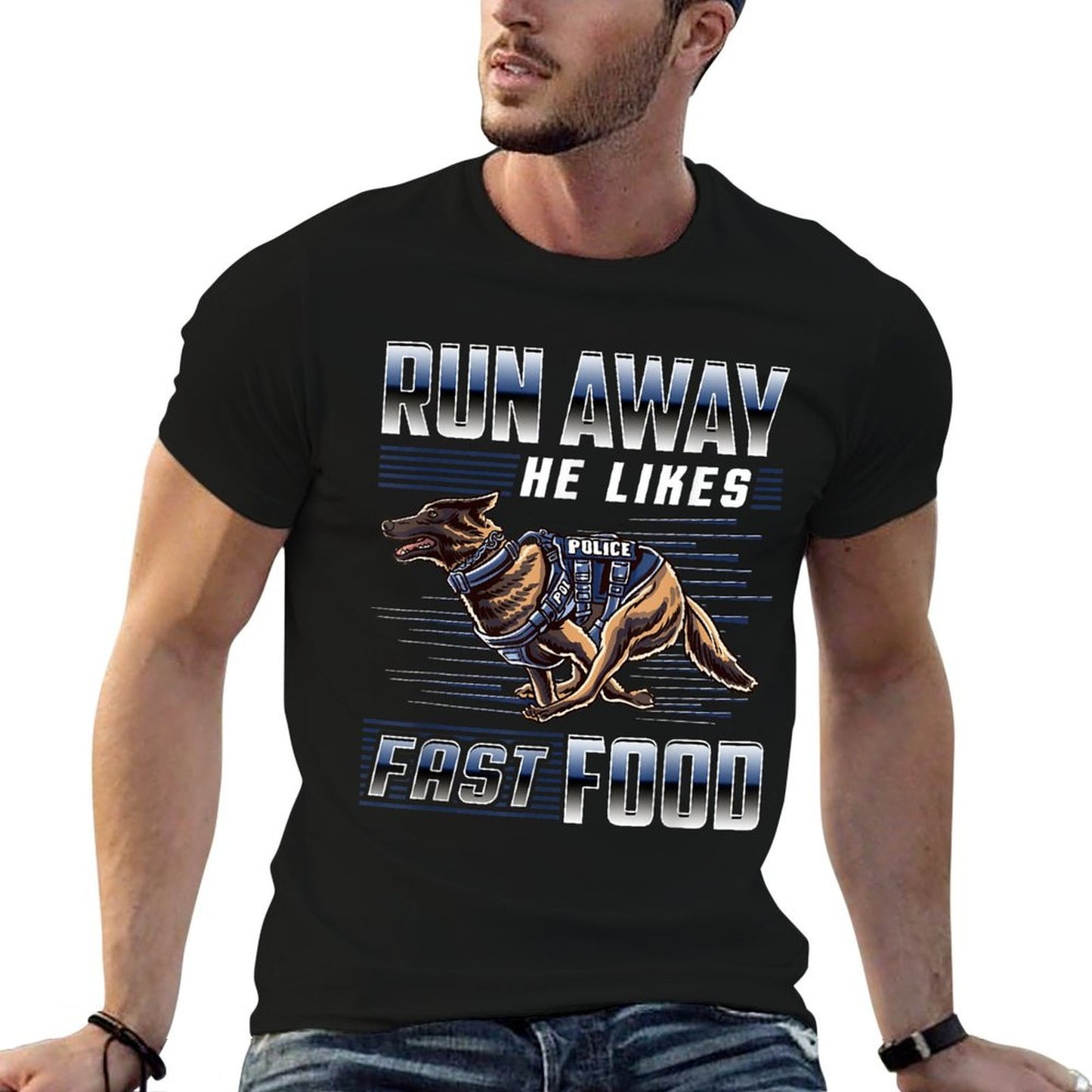 Run Away He Likes Fast Food Funny Police K9 Service Dog Lightweight T-Shirt