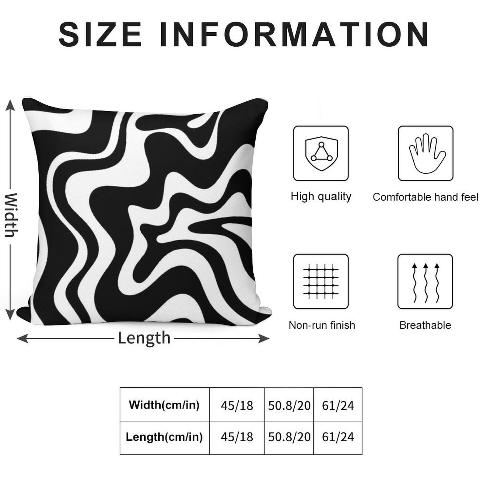 Liquid Swirl Retro Abstract Pattern in Black And White Soft Durable Construction Throw Pillow