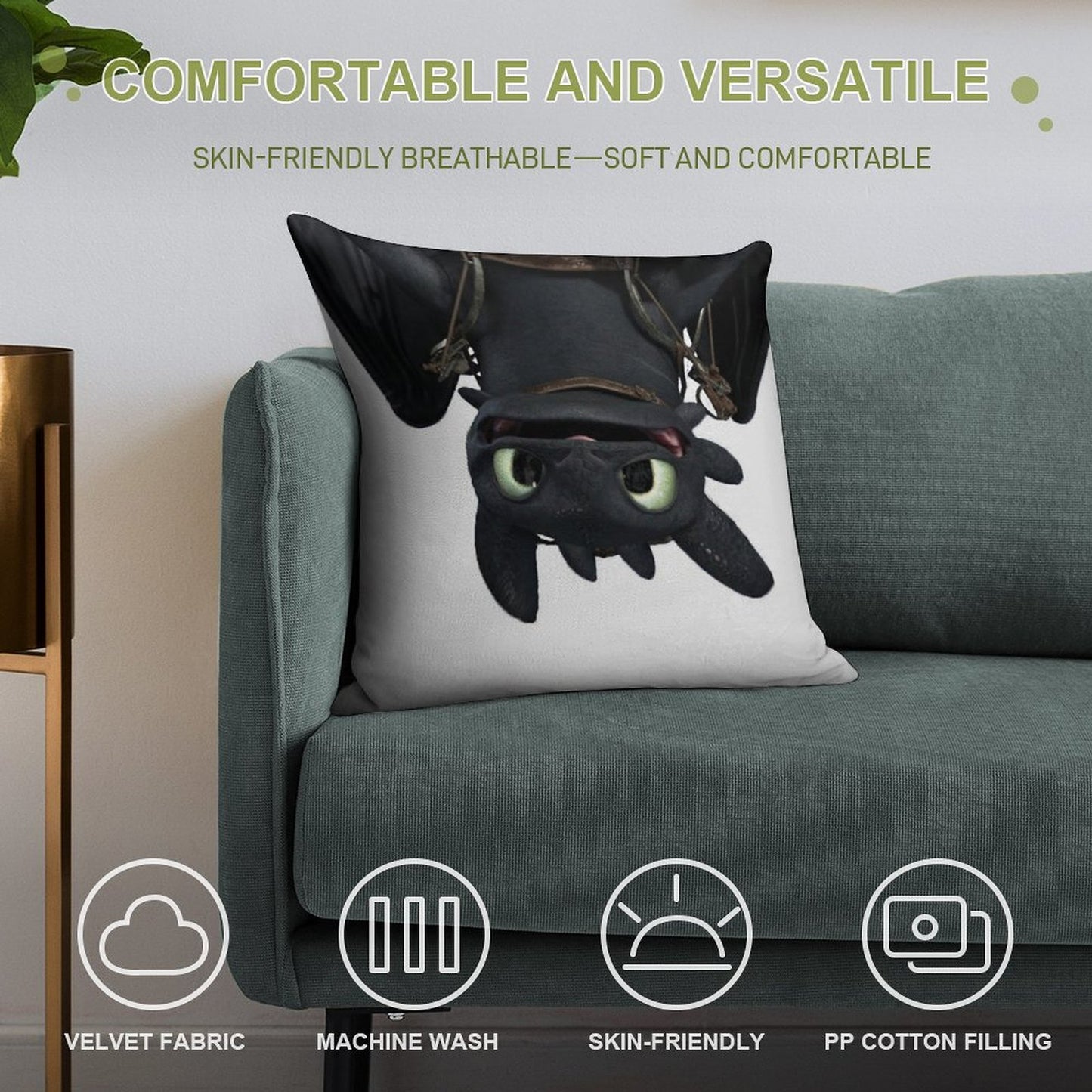 Toothless Soft Hidden Zipper Throw Pillow