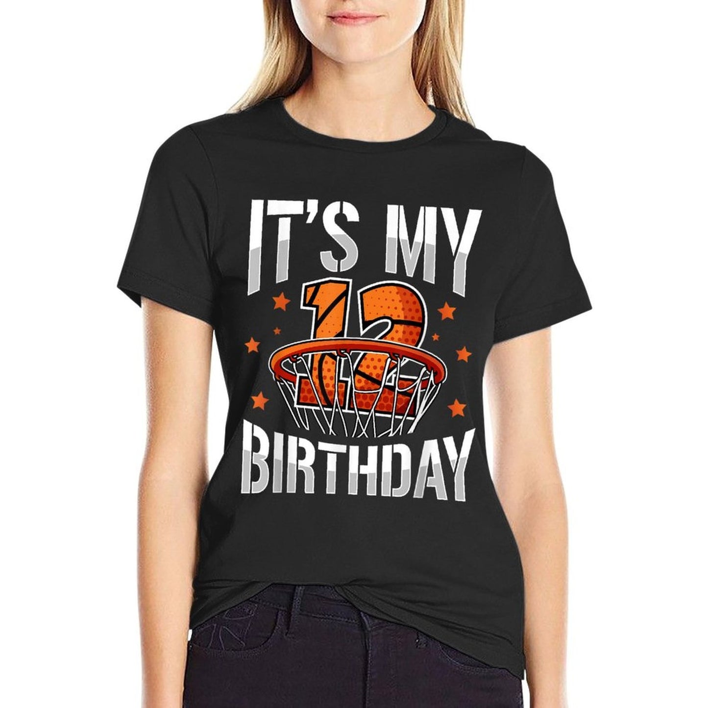 12 Years Old 12th Birthday Basketball Party Boys Kids Oversized Silhouette T-Shirt