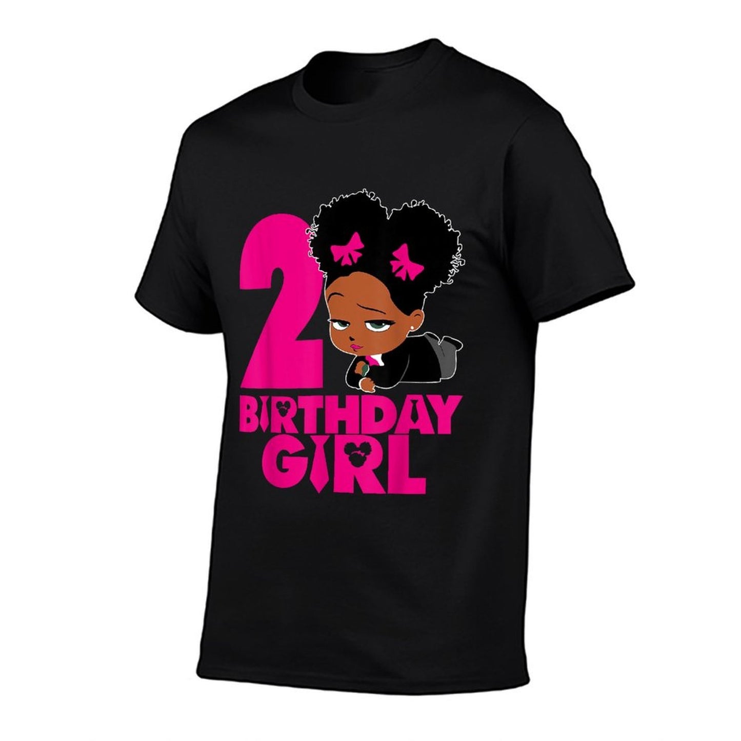 2nd Birthday Girl Baby Boss Cute African American Kids Afro Wrinkle-resistant T-Shirt